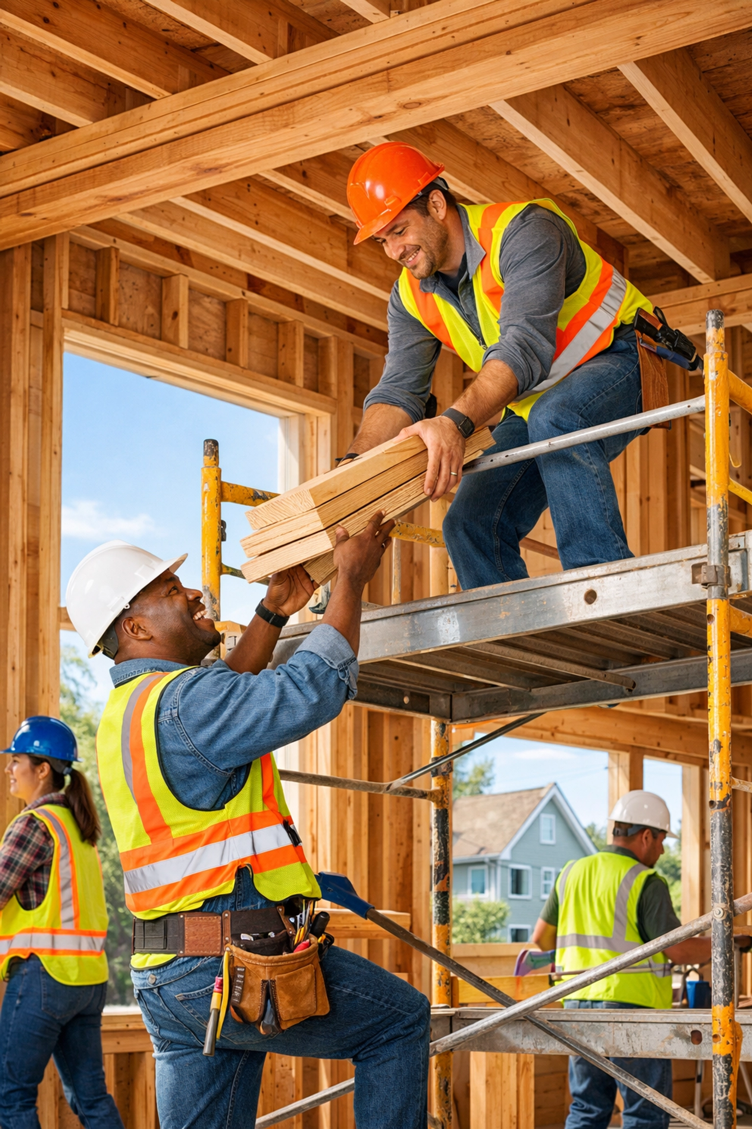 Construction crew working safely on Cleveland renovation project with proper insurance coverage