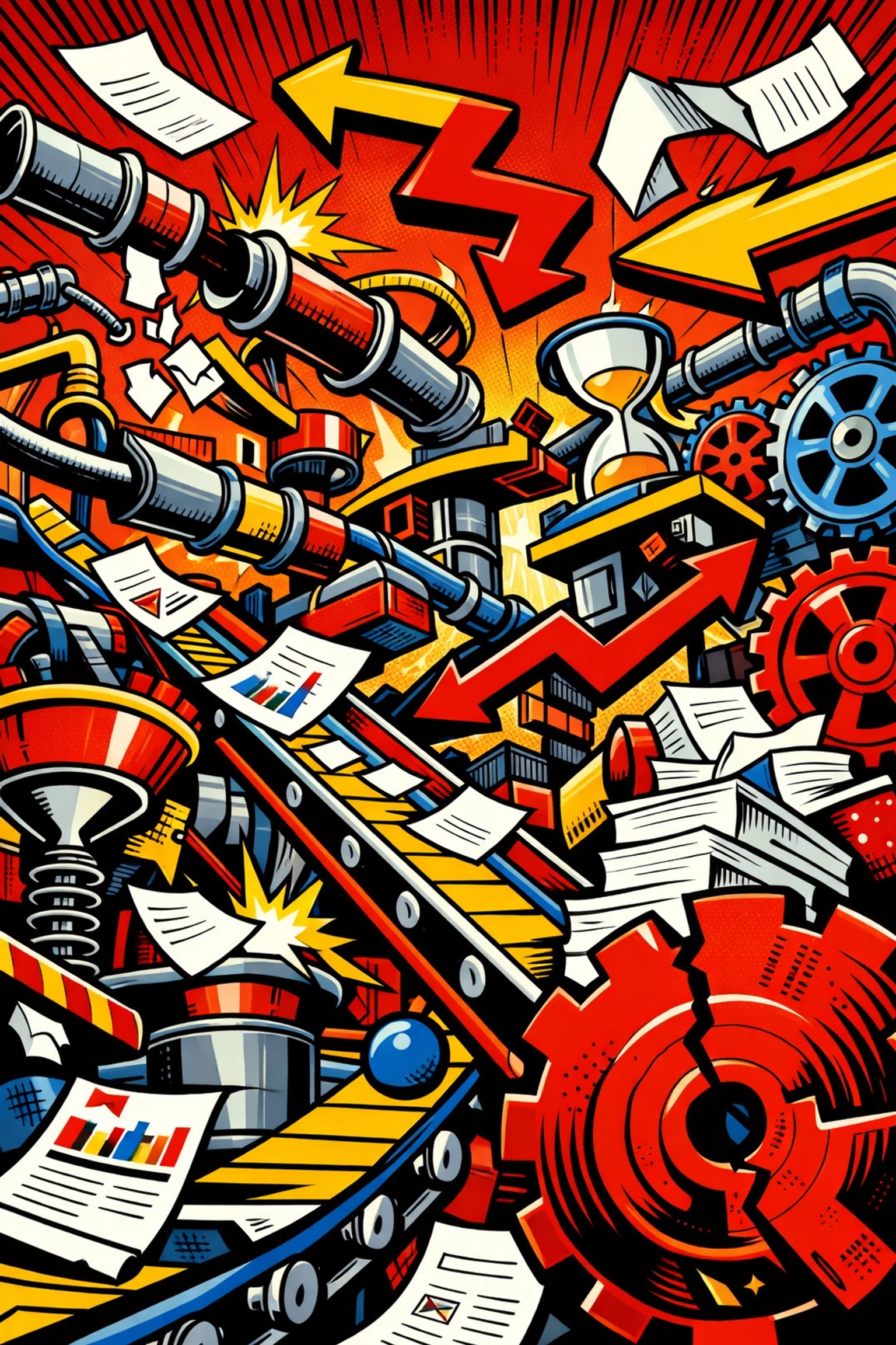 Complex tangled workflow representing broken business automation processes