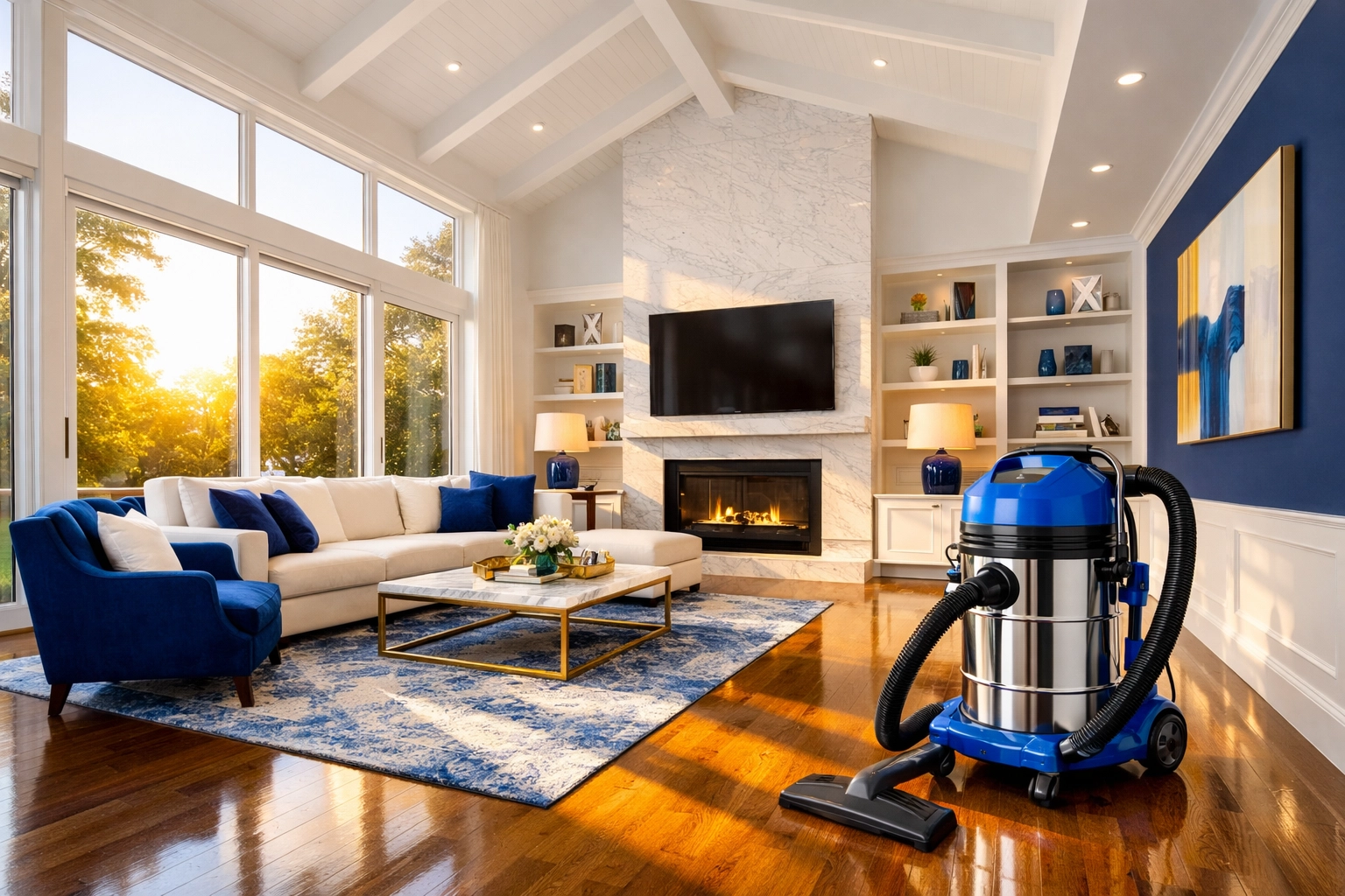 Spotless Wellesley living room after deep post-construction cleaning with a professional HEPA vacuum.