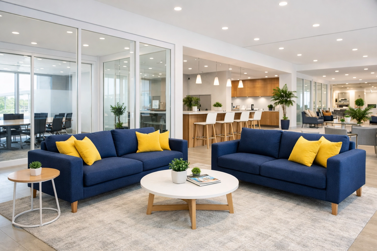 Bright communal workspace in a Framingham building maintained by professional office cleaning Framingham experts.