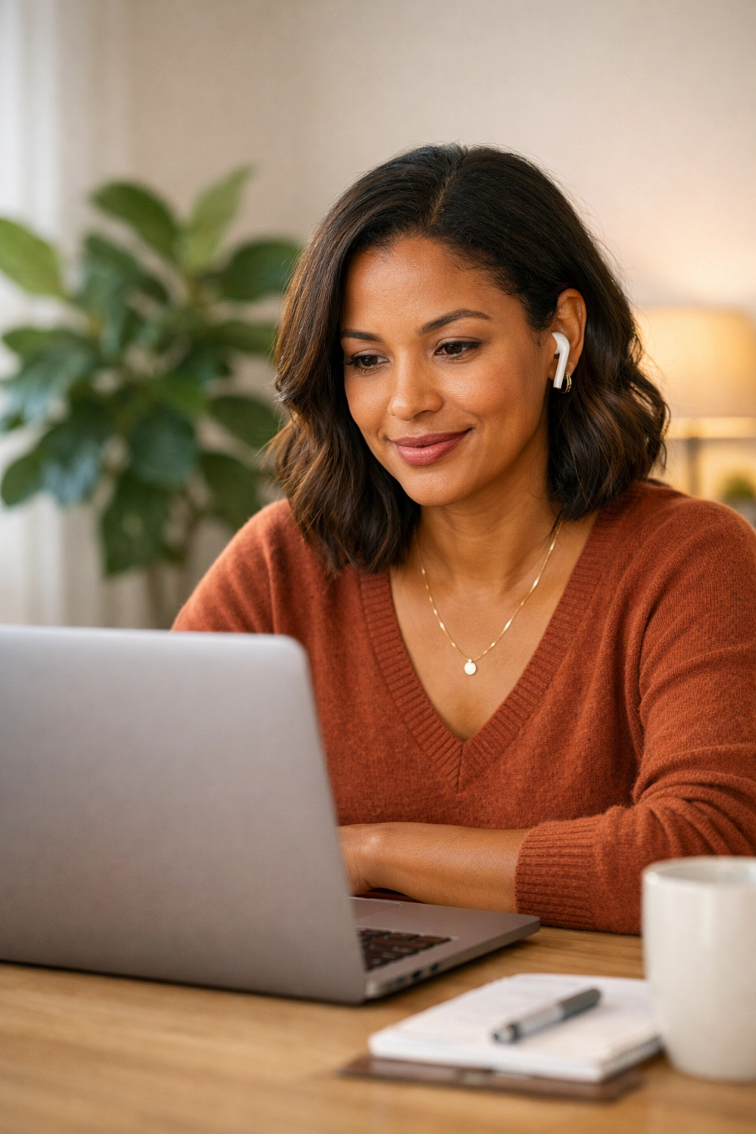 A woman engaged in a telemedicine consultation with a licensed online doctor for weight loss assessment.