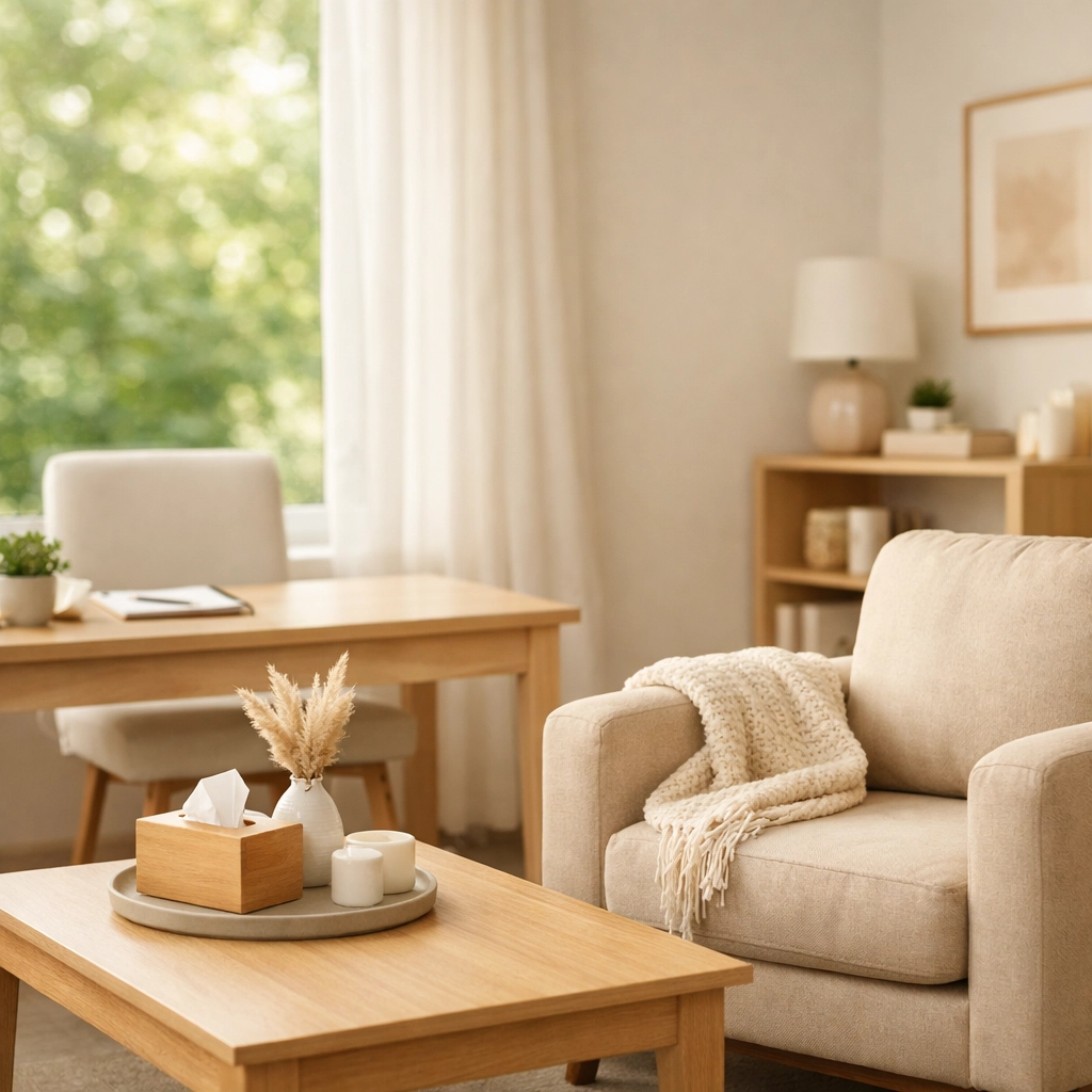 A peaceful consultation space for discussing Medication-Assisted Treatment and recovery phases.