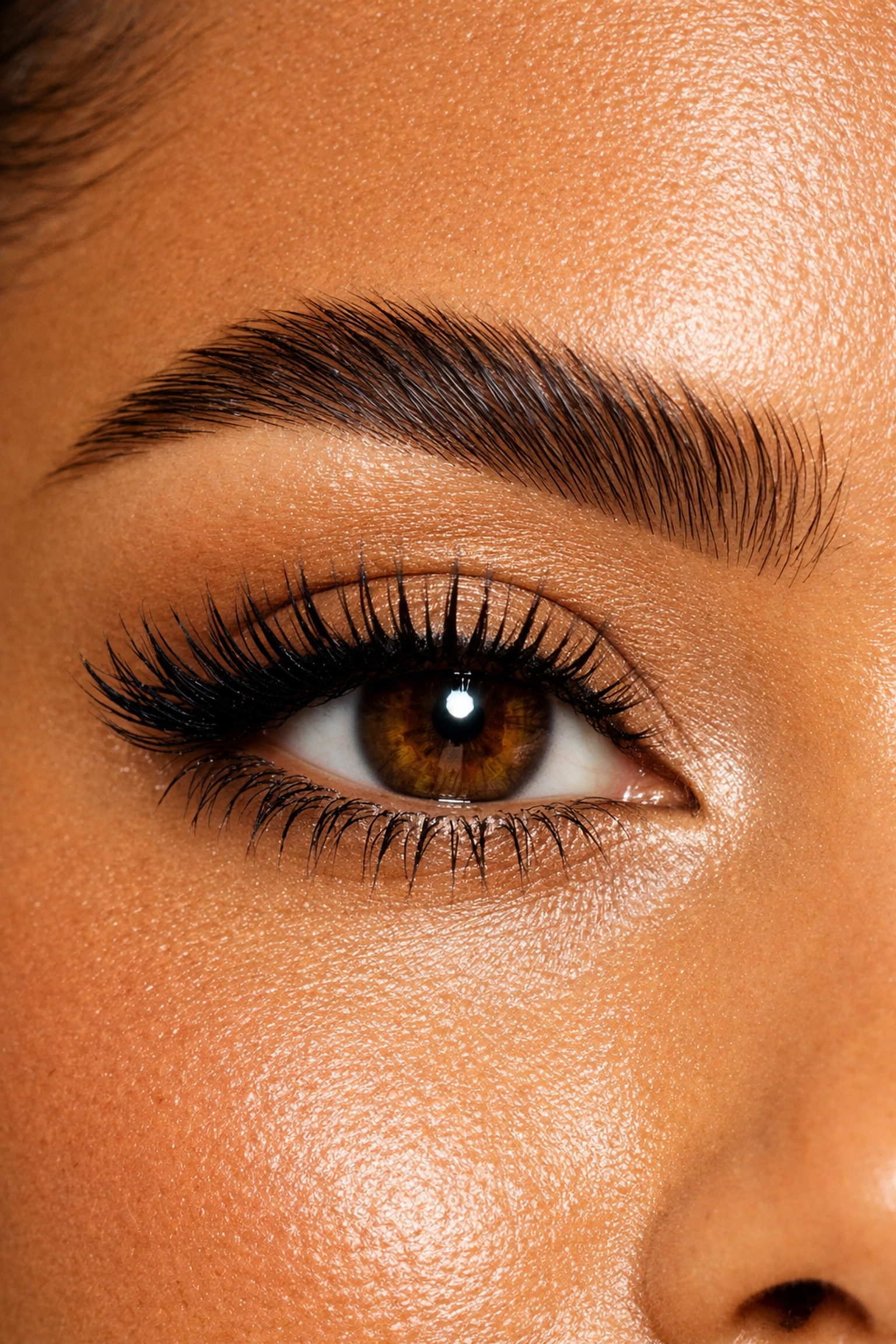 Lifted eye makeup for women over 40 featuring feathered brows and volumized outer lashes.