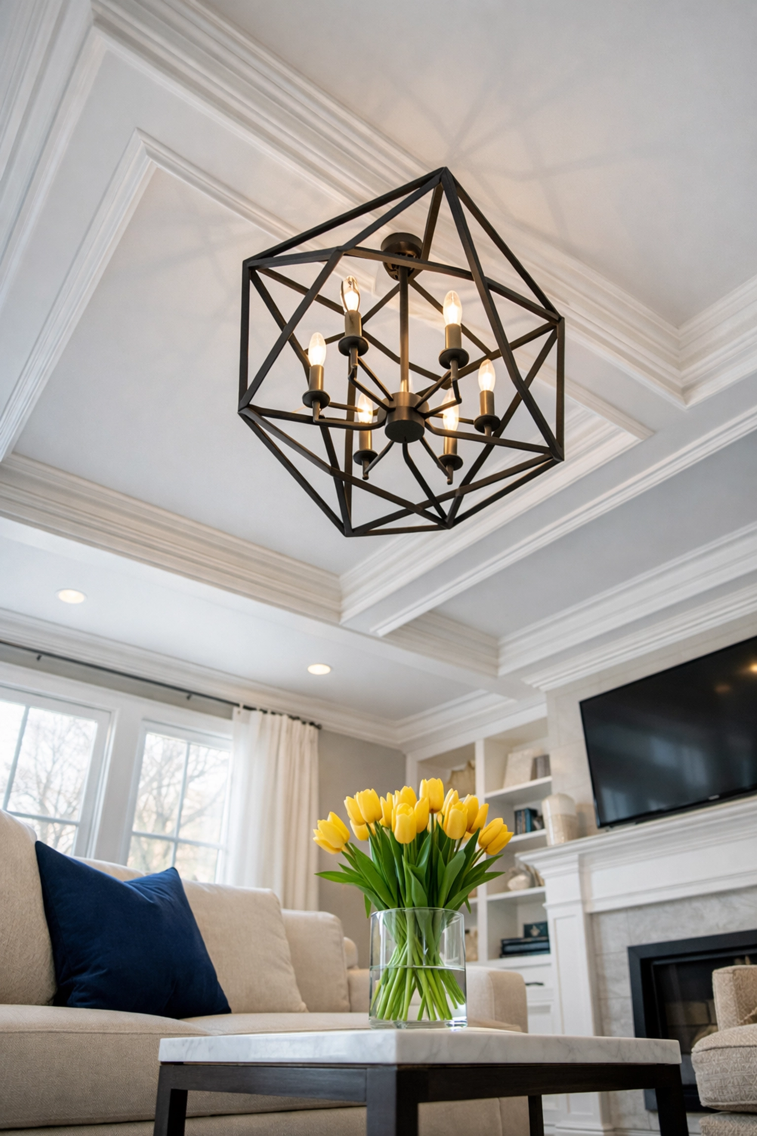 Top-to-bottom deep cleaning Worcester service for high-end residential living rooms and chandeliers.
