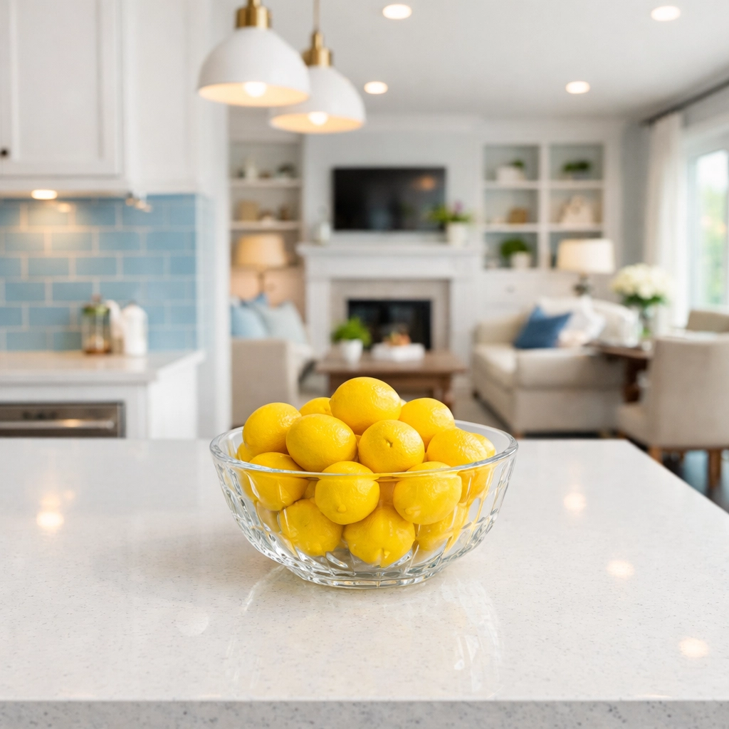 A sparkling clean kitchen island showing the results of recurring house cleaning in Leominster.
