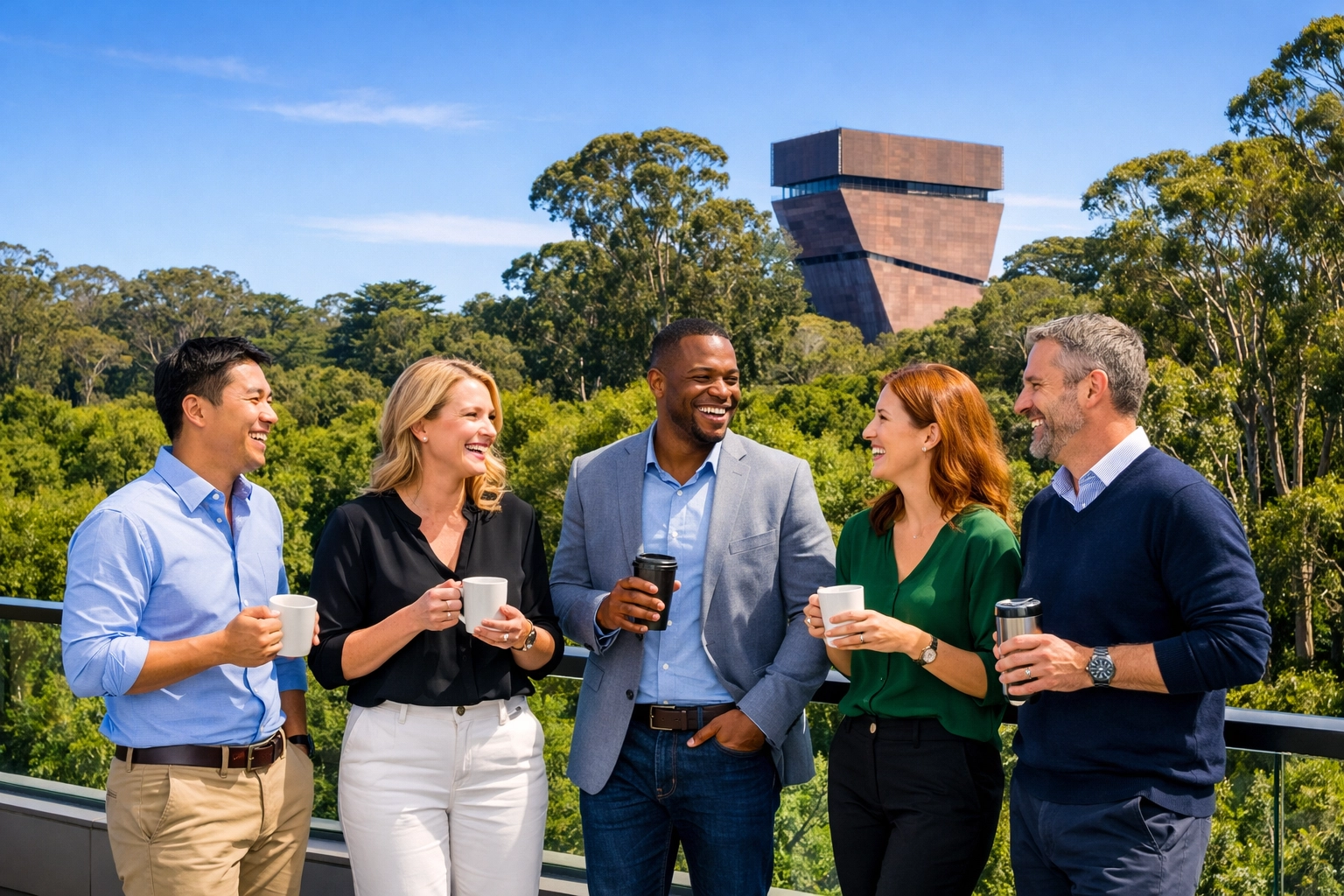 Corporate team planning an offsite at a golden gate park venue in san francisco.