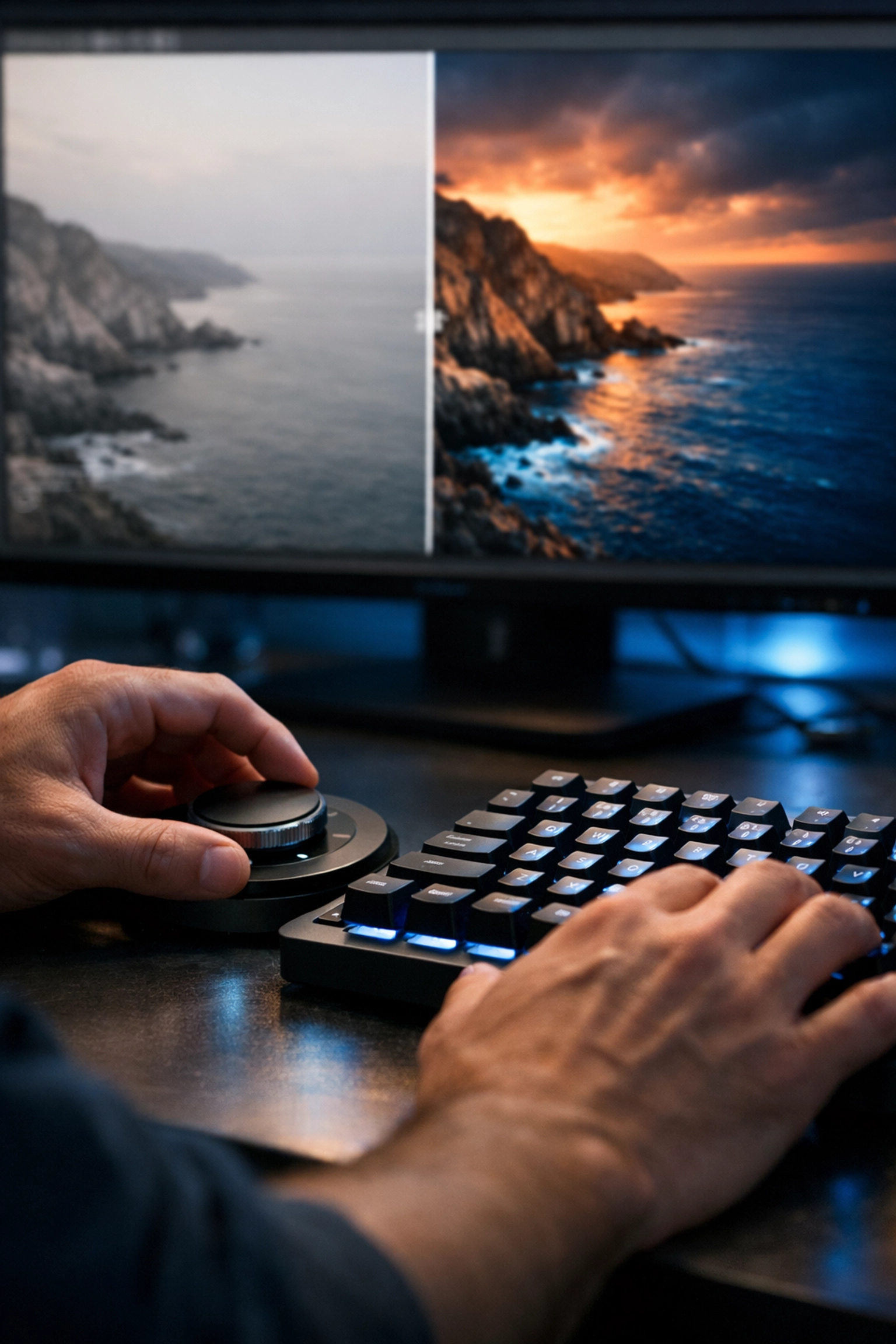 Comparison of raw and edited coastal photos to avoid common photo editing tutorial mistakes.