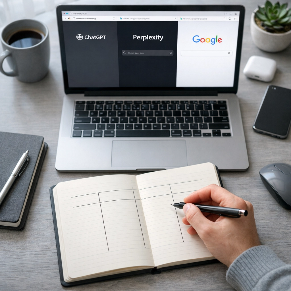 Workspace setup for manually auditing AI visibility across ChatGPT, Perplexity, and Google