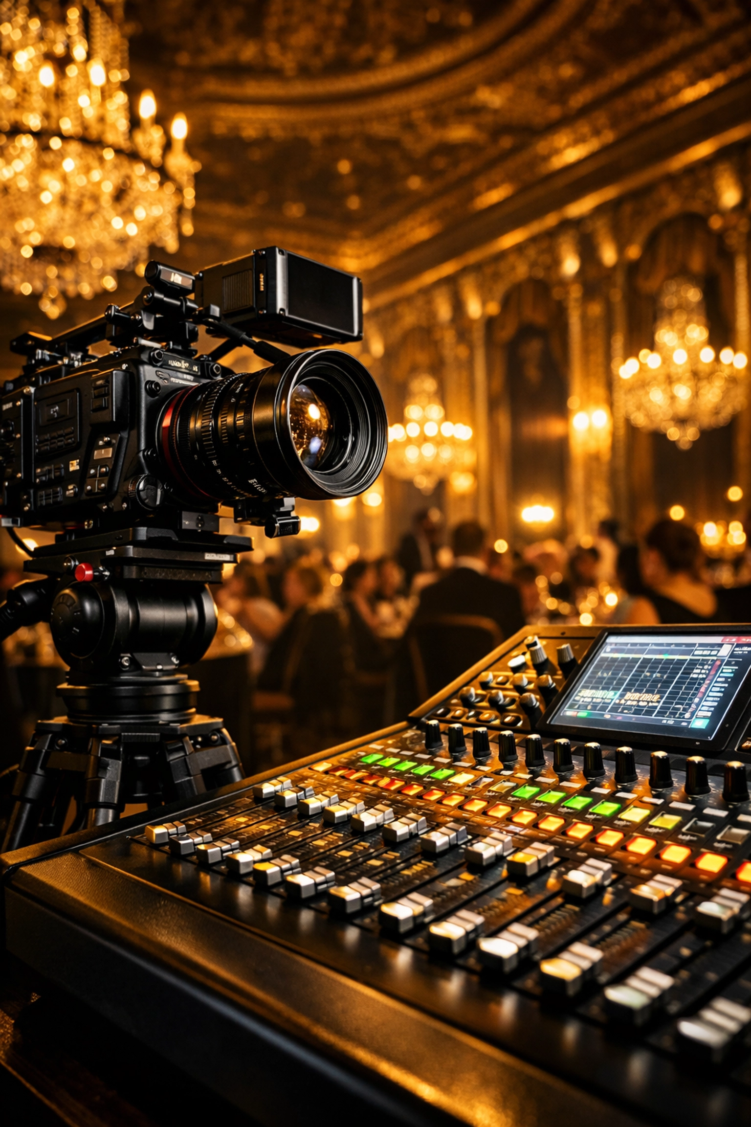 Professional conference videography gear setup for event video production at a Chicago gala.