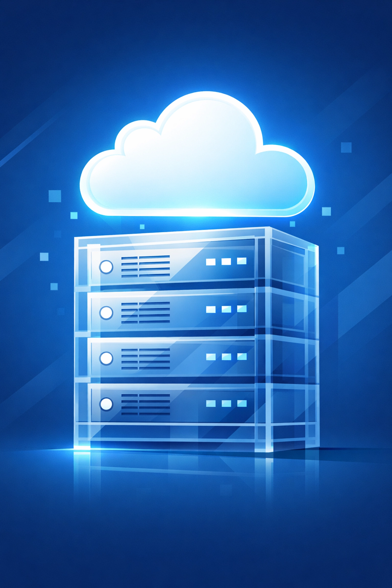 Vector illustration of a server rack transitioning into a stable cloud storage symbol for data reliability