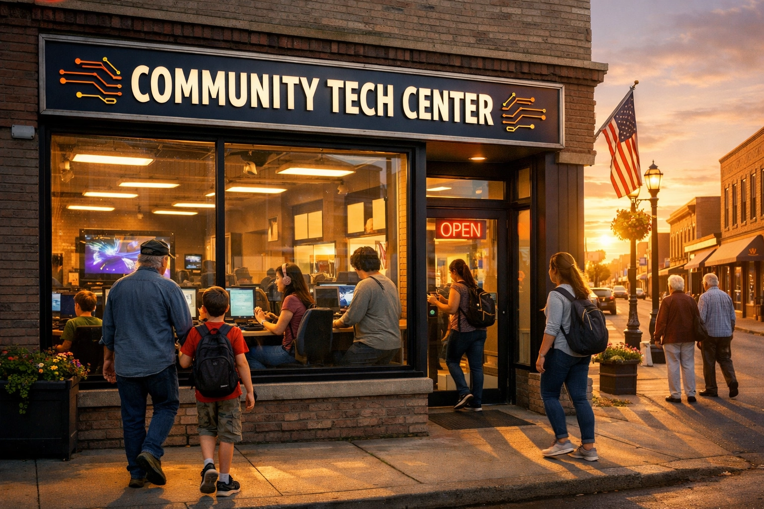 Community technology center in small town providing accessible workforce development infrastructure