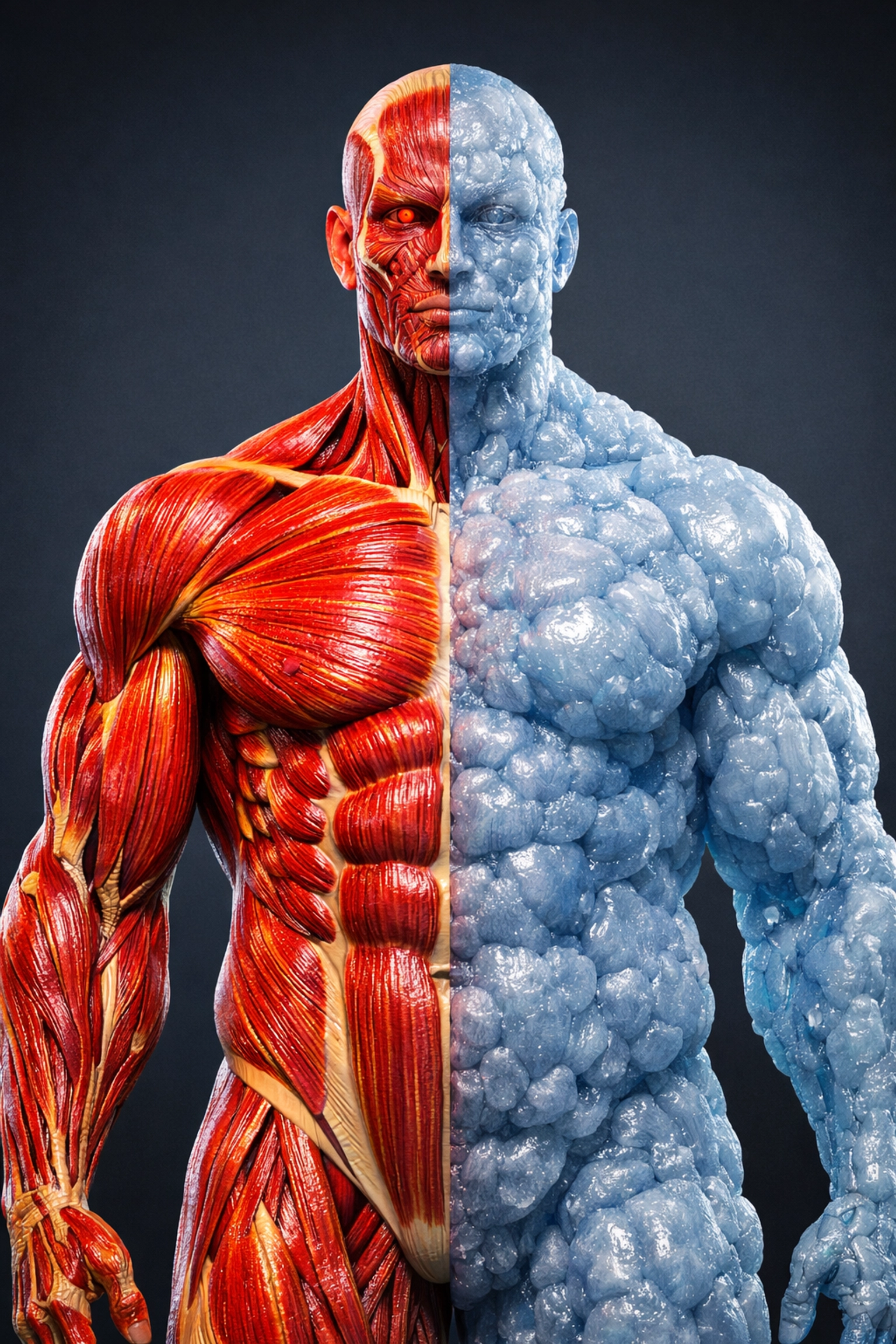 Anatomical view of muscle tissue preservation versus fat loss during GLP-1 weight-loss treatment.