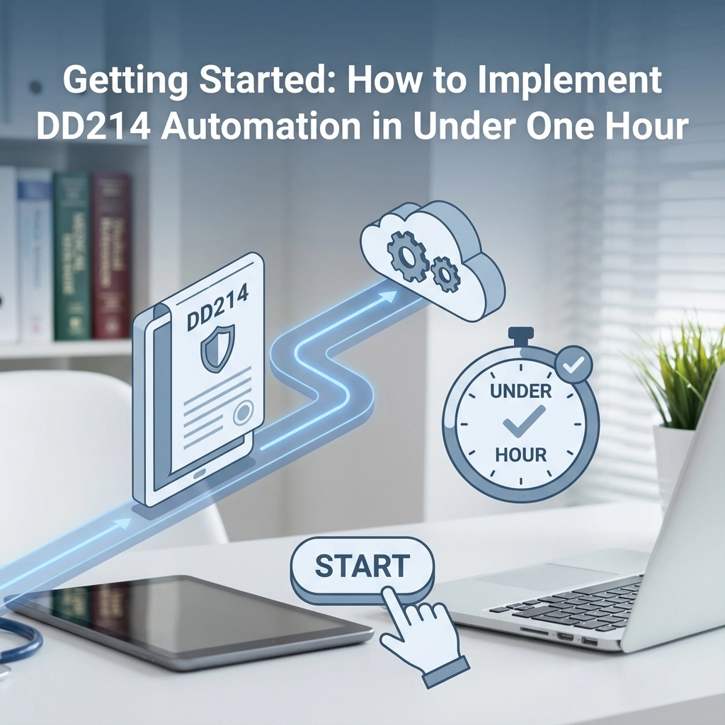 Admissions coordinator using Smart Admissions DD214 Eligibility Checker dashboard on a laptop in a healthcare setting