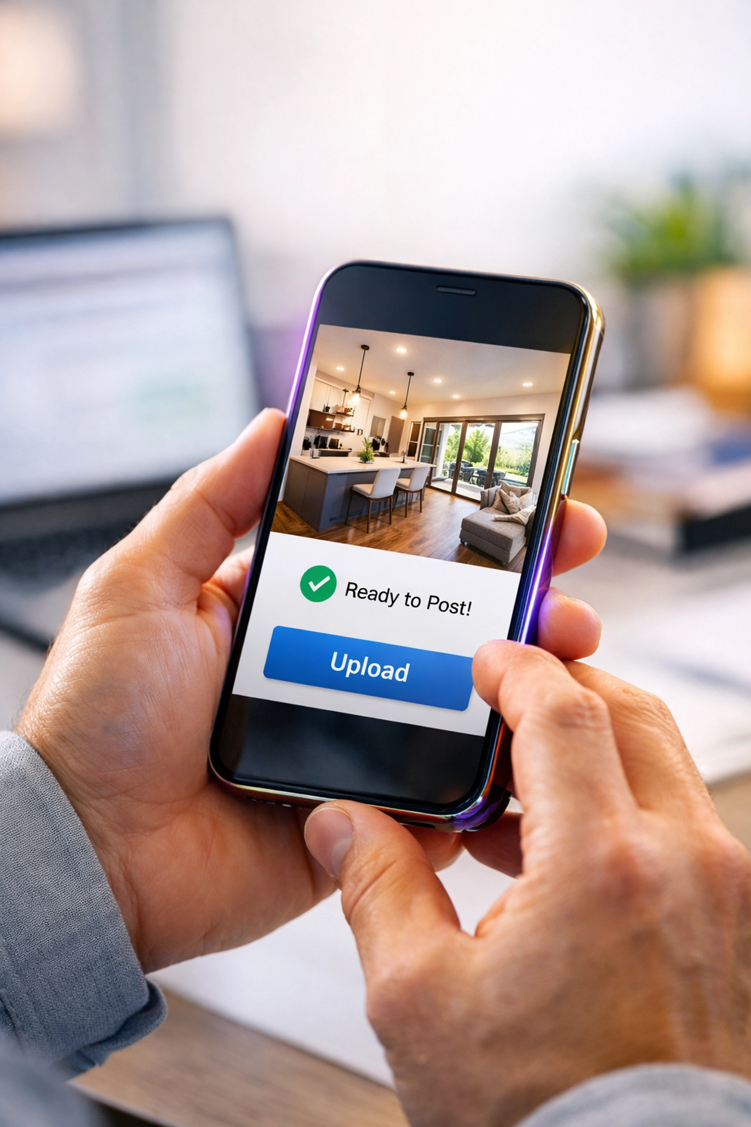 A business owner uploading a project photo to their Google Business Profile to boost local SEO engagement.