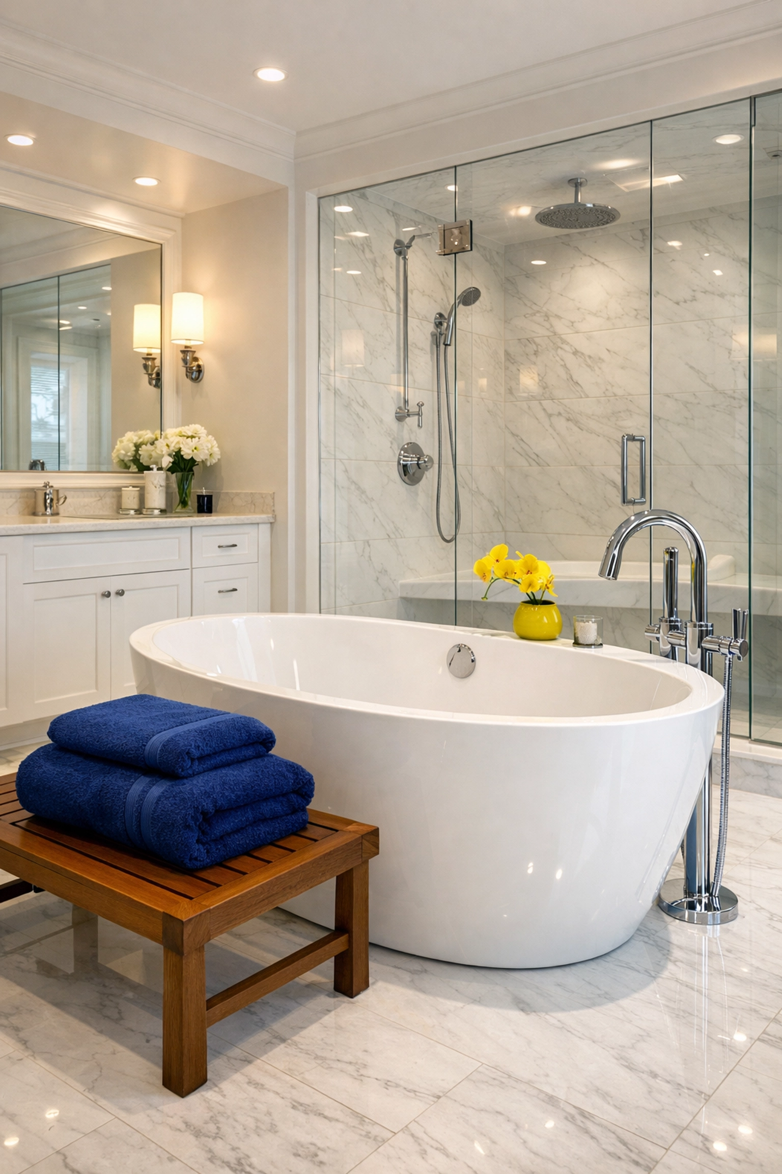 Spotless master bathroom in a Stow home cleaned with professional eco-friendly methods.