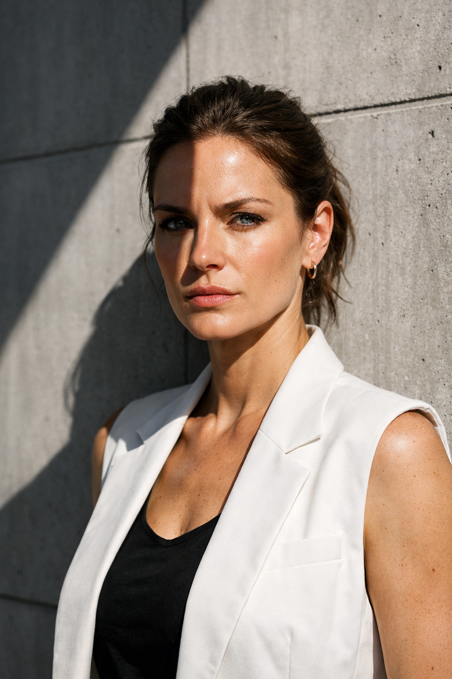 Hard natural light creating sharp shadows, a key concept in Portrait Photography 101.