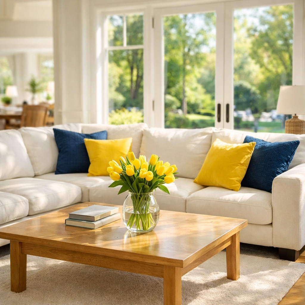 Clean living room in a MetroWest home highlighting the benefits of bi-weekly house cleaning services.