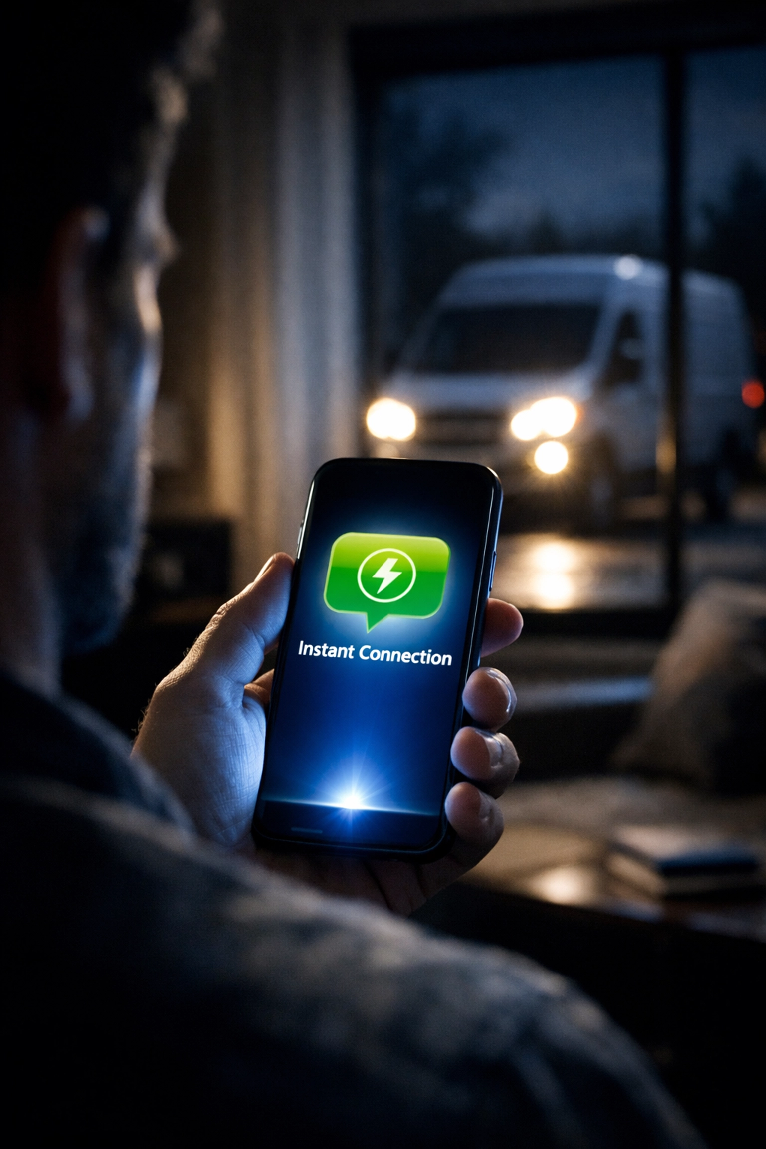 Homeowner receiving an instant notification for a service call as an HVAC van arrives.