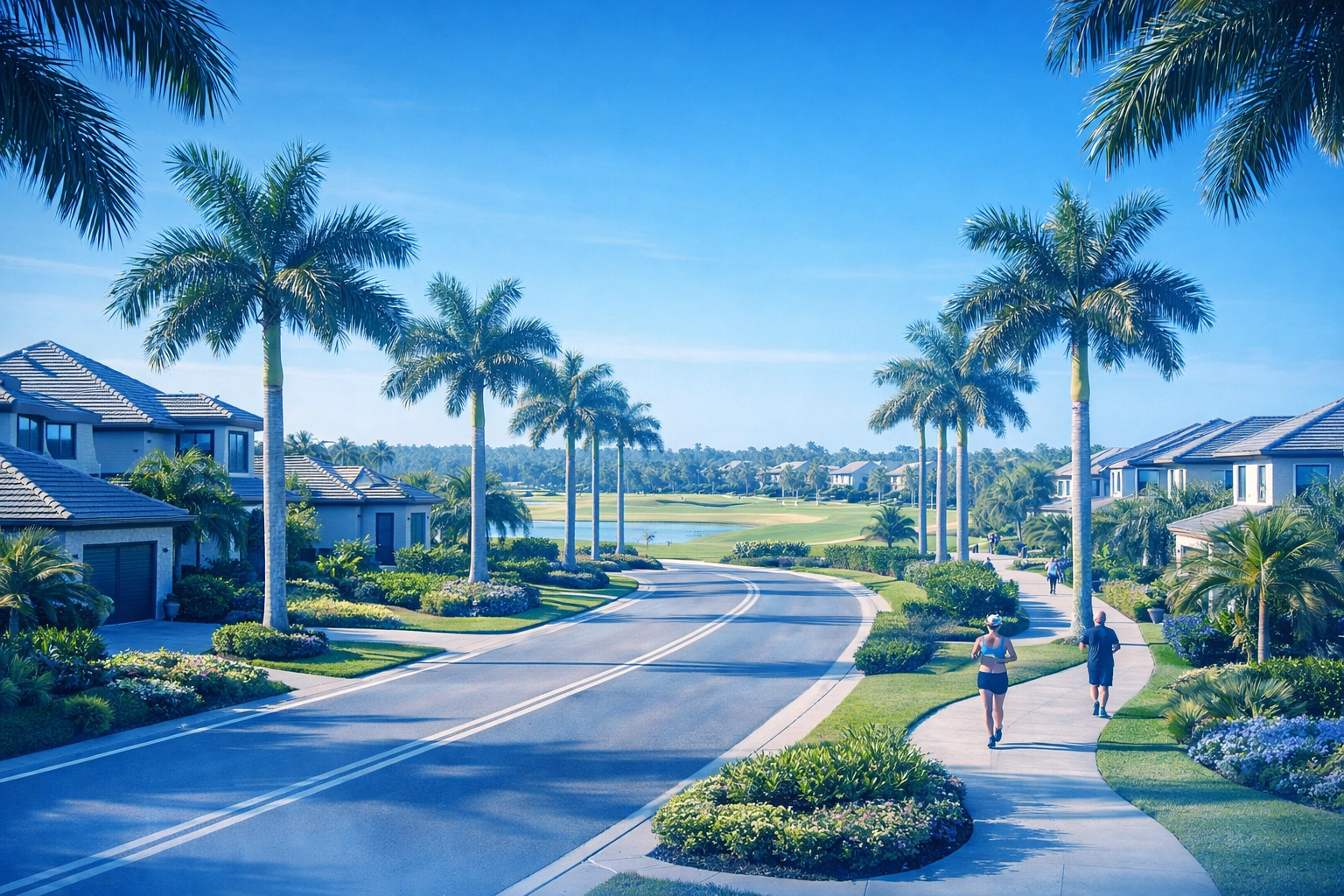 Upscale Estero master-planned community near Fort Myers featuring modern homes and golf course