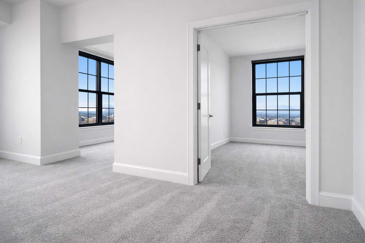 Spotless empty apartment in downtown Worcester after a thorough move-out cleaning service.