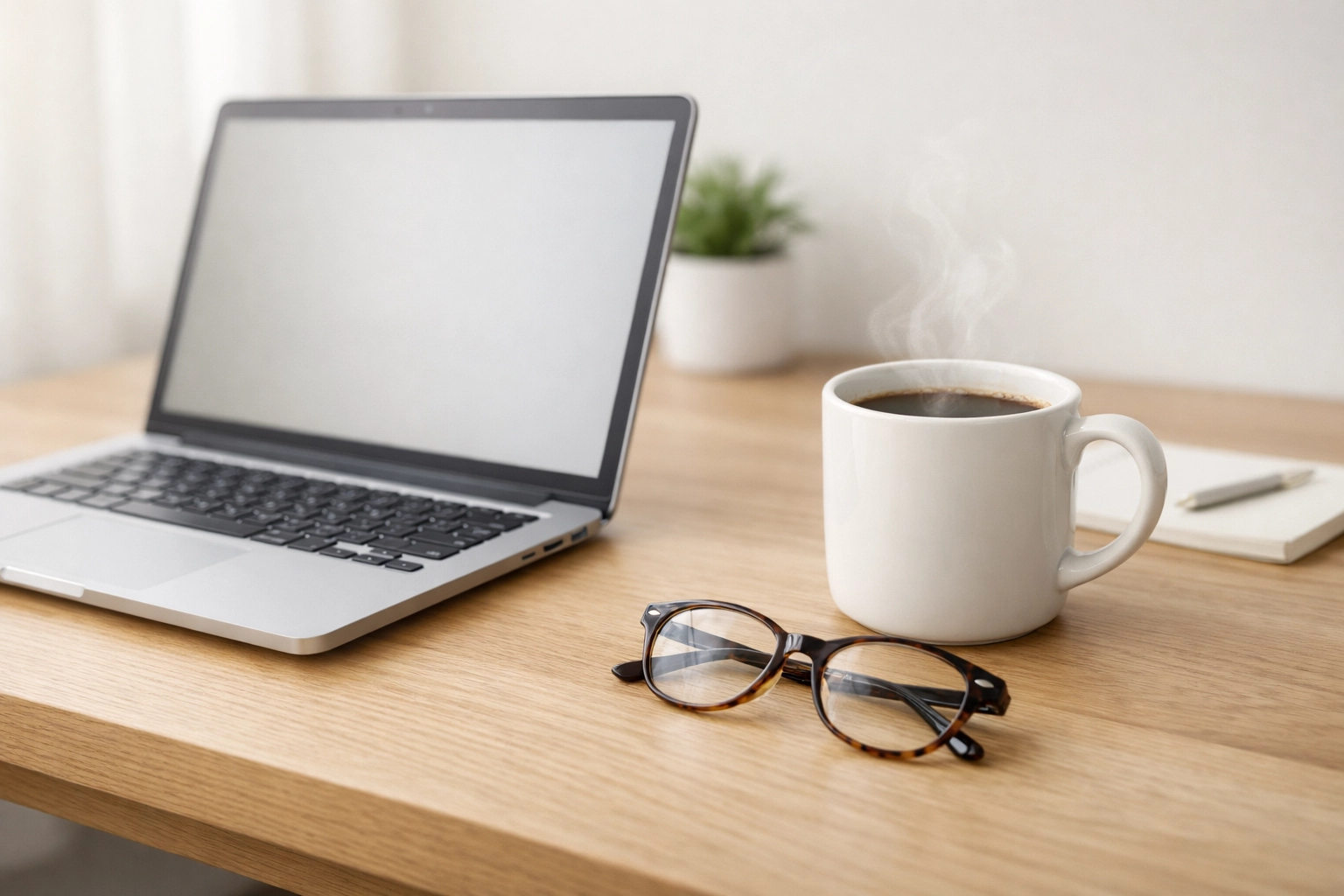 A clean workspace with a laptop used for comparing fast online loan options in Canada.