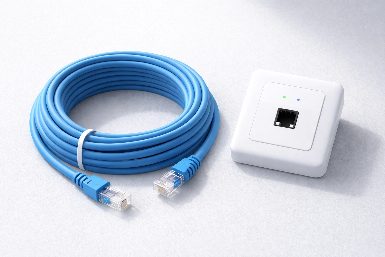 Blue Cat 6 Ethernet cable and access point for structured cabling improving home WiFi speeds
