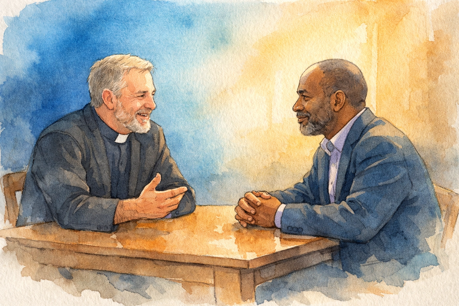 Two church leaders having an authentic conversation about building trust in ministry