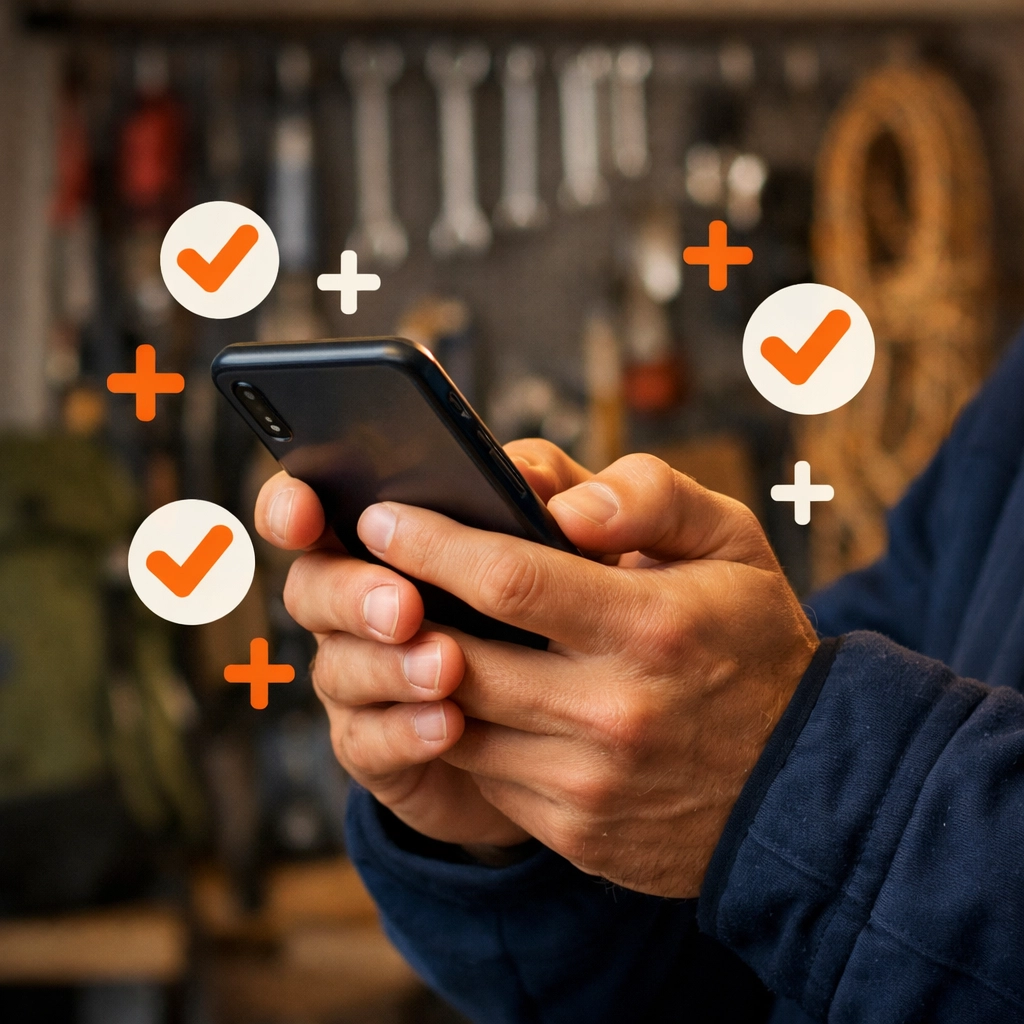 User listing garage tools on a smartphone app to earn extra cash through peer-to-peer rentals.