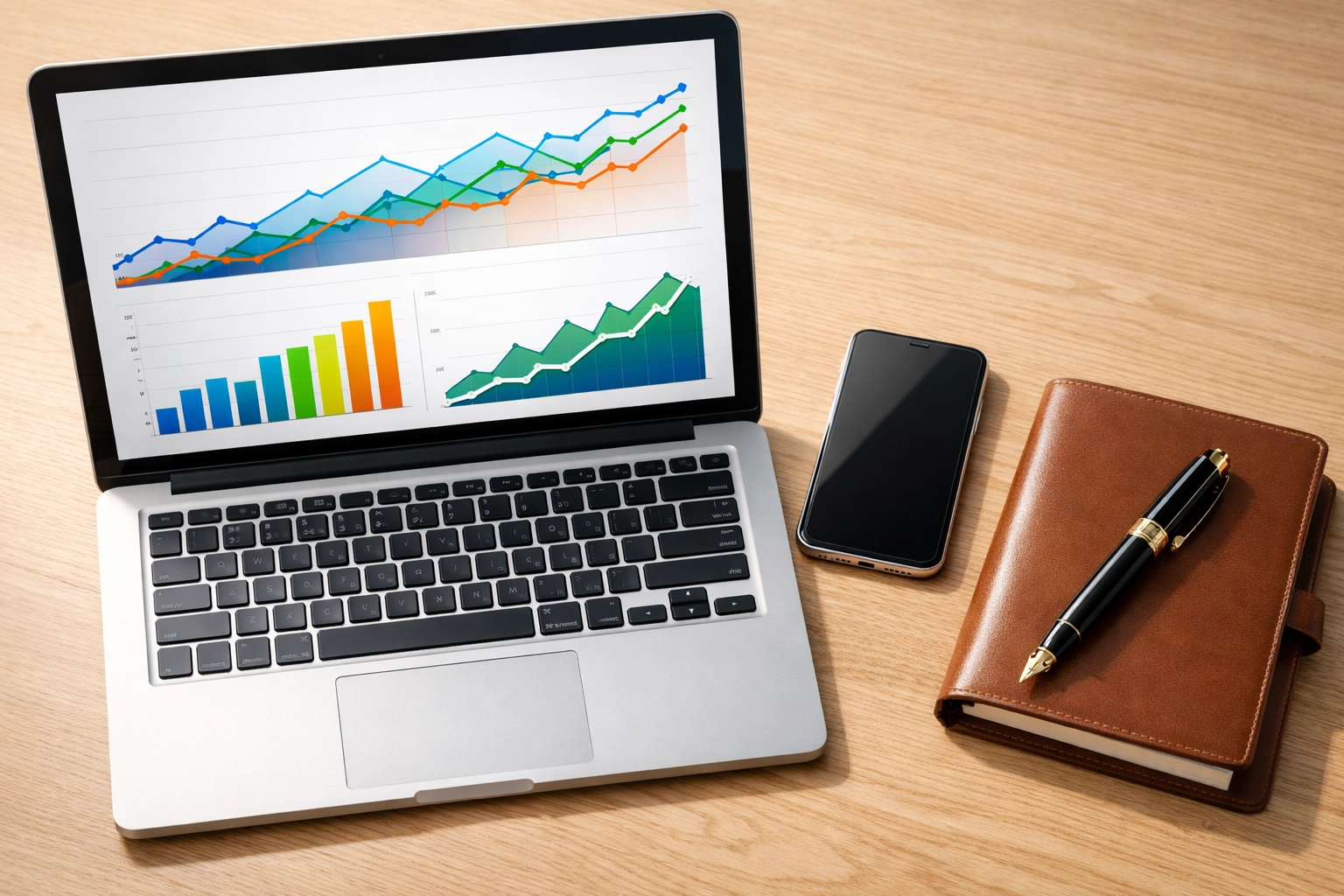 Data-driven analytics dashboard on a laptop used to track ROI and KPIs for successful enterprise partnerships.