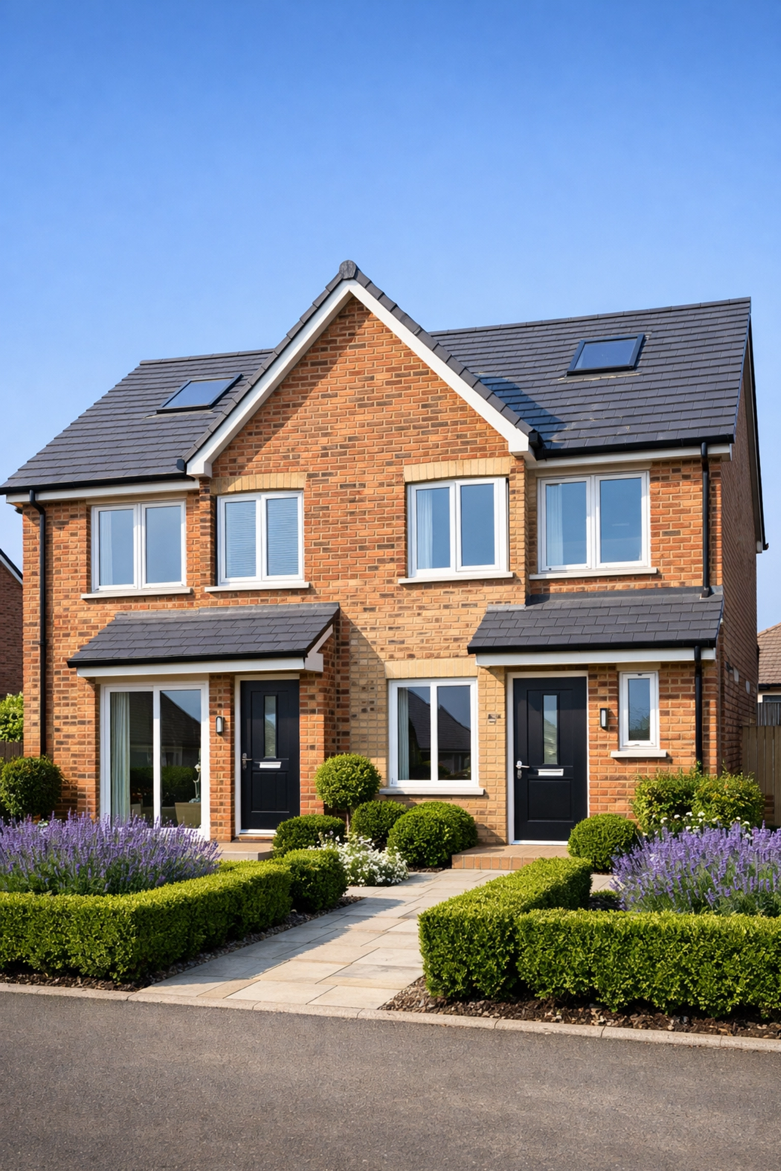 A modern UK semi-detached house, perfect for selling shared ownership property through an online agent.