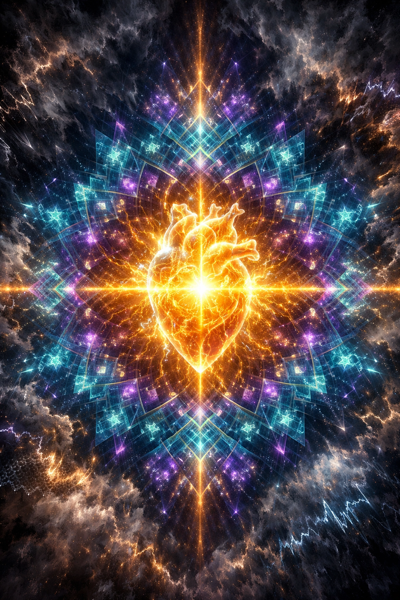 Symbolic art of radiant energy representing nervous system regulation for high performance and flow states.