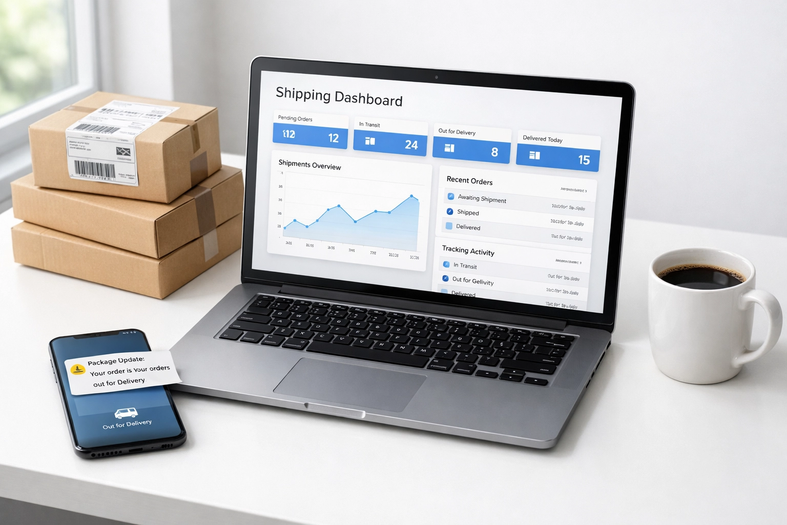 Shipflow shipping dashboard on laptop displaying e-commerce order tracking and management