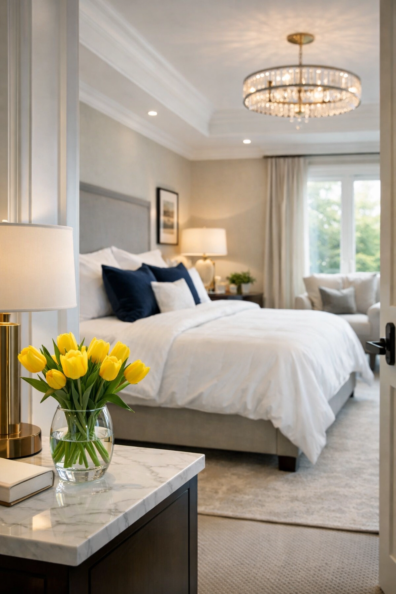 A spotless luxury master bedroom suite illustrating the results of recurring luxury house cleaning in Wayland.