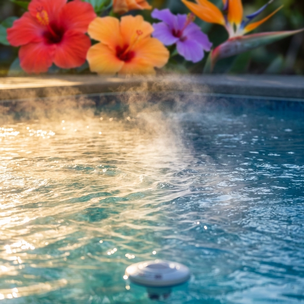 Close-up view of warm and cool pool water showing temperature contrast at a Puerto Vallarta condo pool