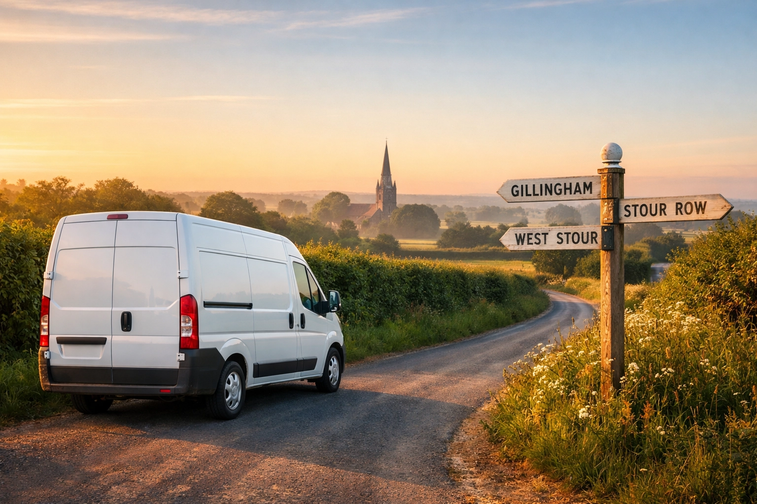 i-Spy CCTV service van on a Dorset country lane near Gillingham providing local security expertise.