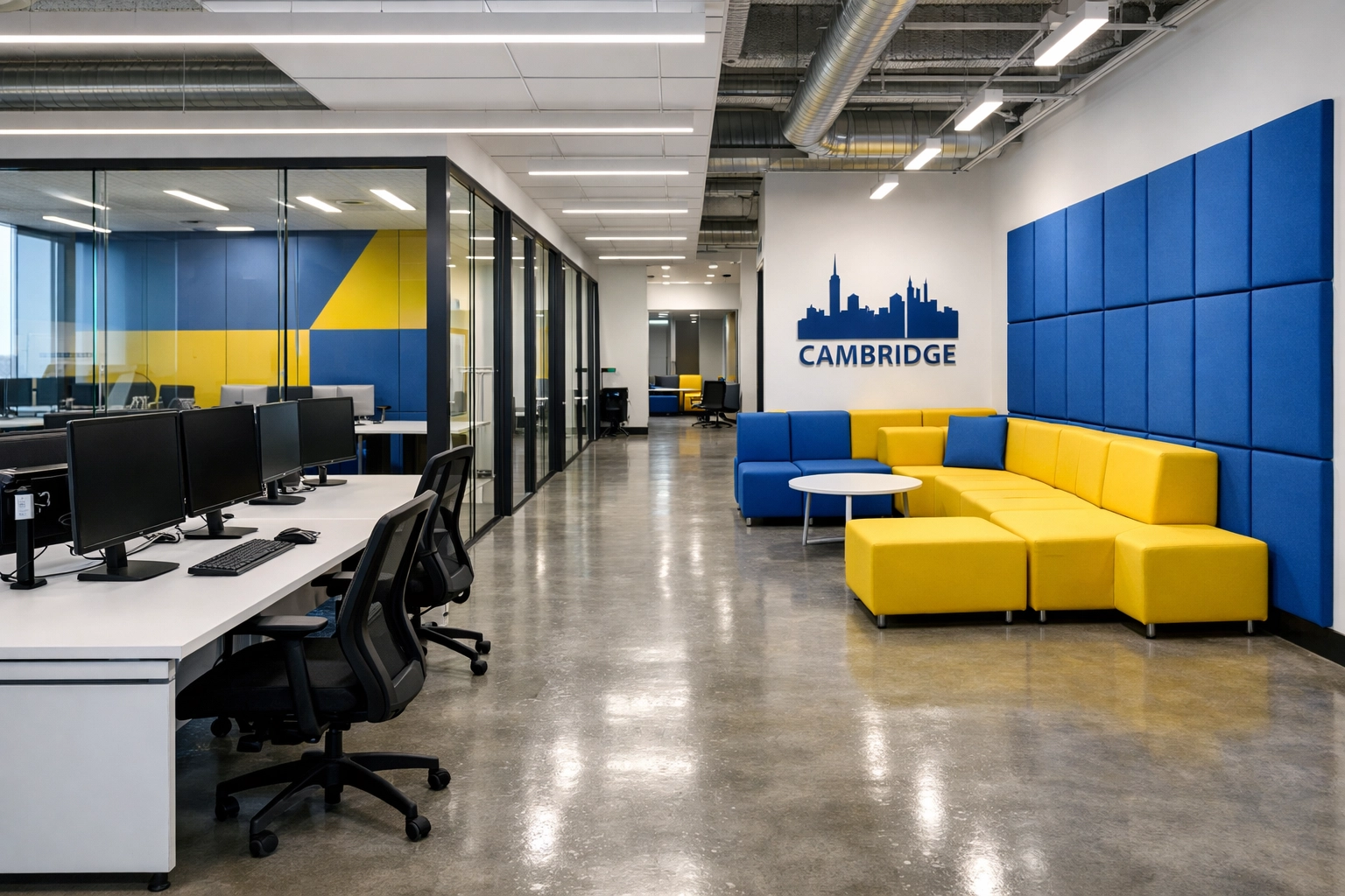 Immaculate Cambridge tech office space maintained by professional commercial cleaners in Boston.
