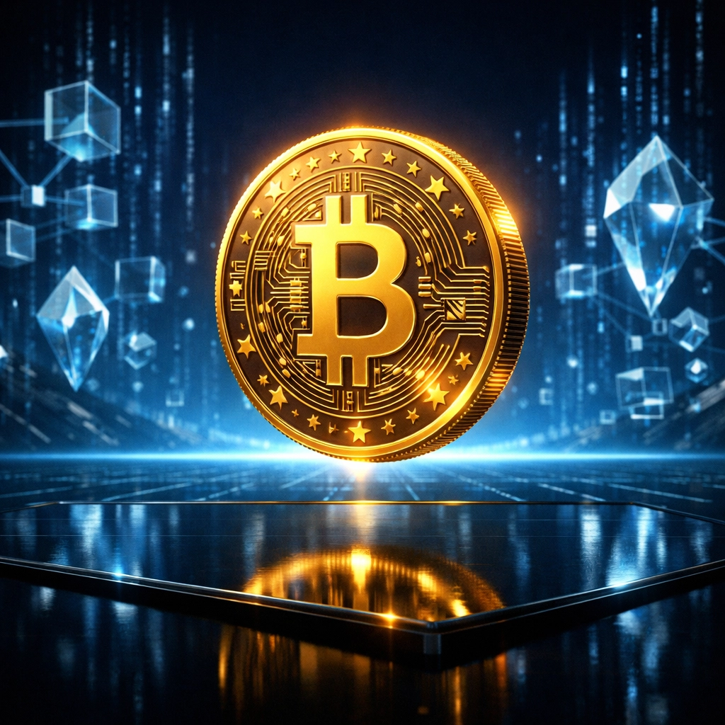 A glowing Larecoin LUSD stablecoin token representing fast, low-fee digital transactions in the Metaverse.