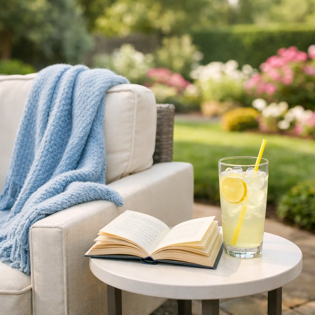 A relaxing patio in Carlisle, representing the free time gained with regular bi-weekly house cleaning.