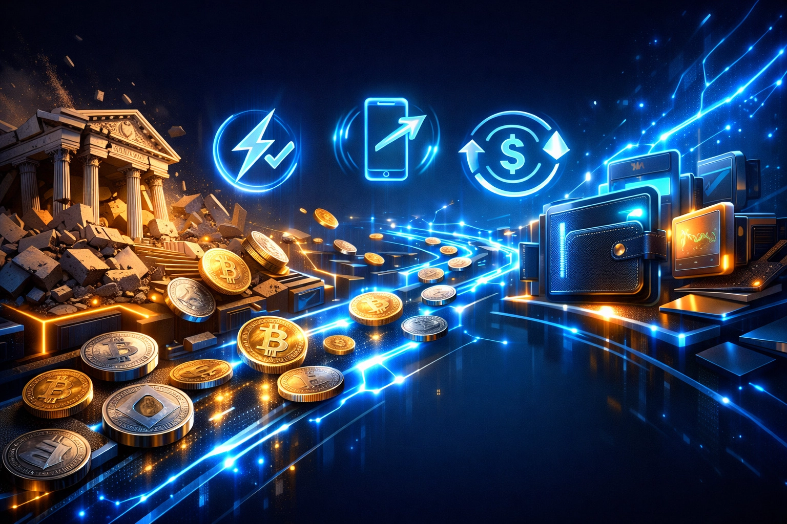 Blockchain network enabling instant Web3 global payments replacing traditional banking for lower merchant fees