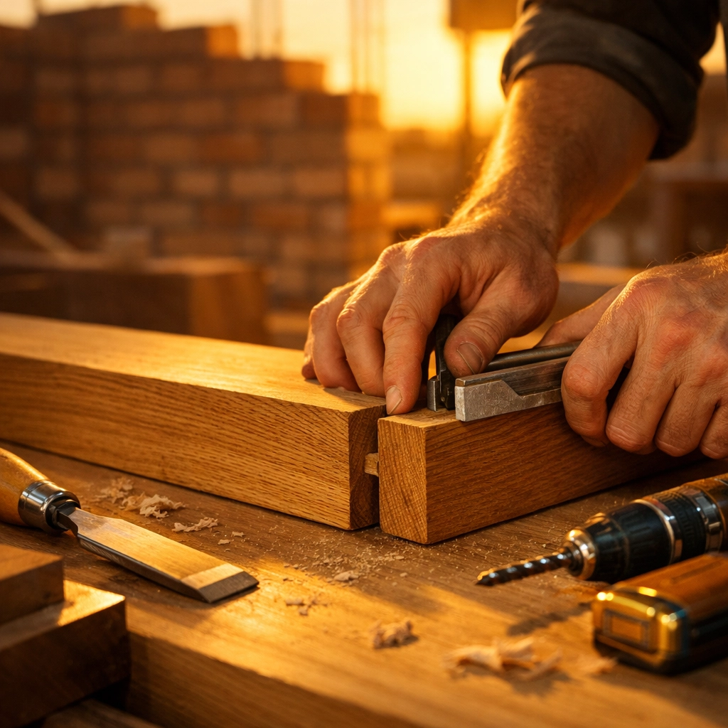 Skilled carpenter working on a home extension in Bognor Regis, showing high-quality building labor.