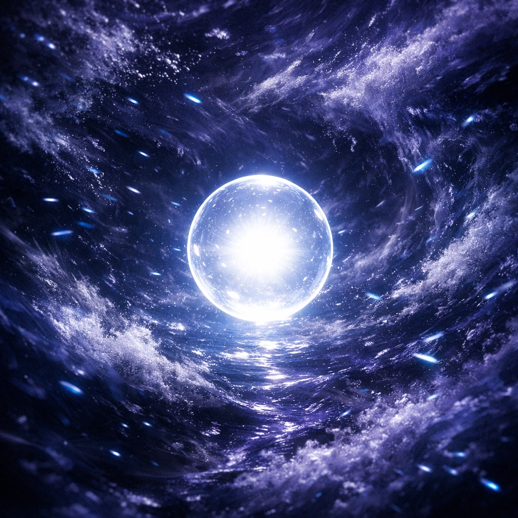 A serene glowing light in chaotic water representing the inner peace found in co-regulation.