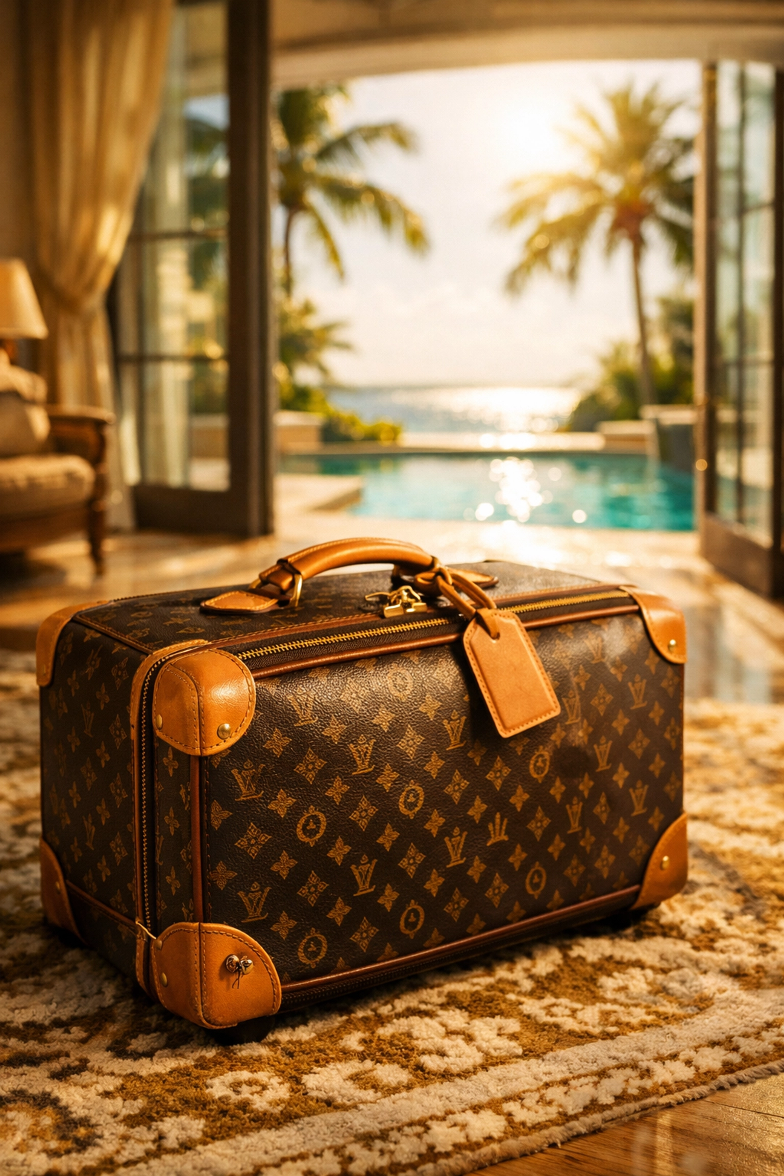Luxury luggage in a Naples home, highlighting how pests hitchhike into Southwest Florida properties.