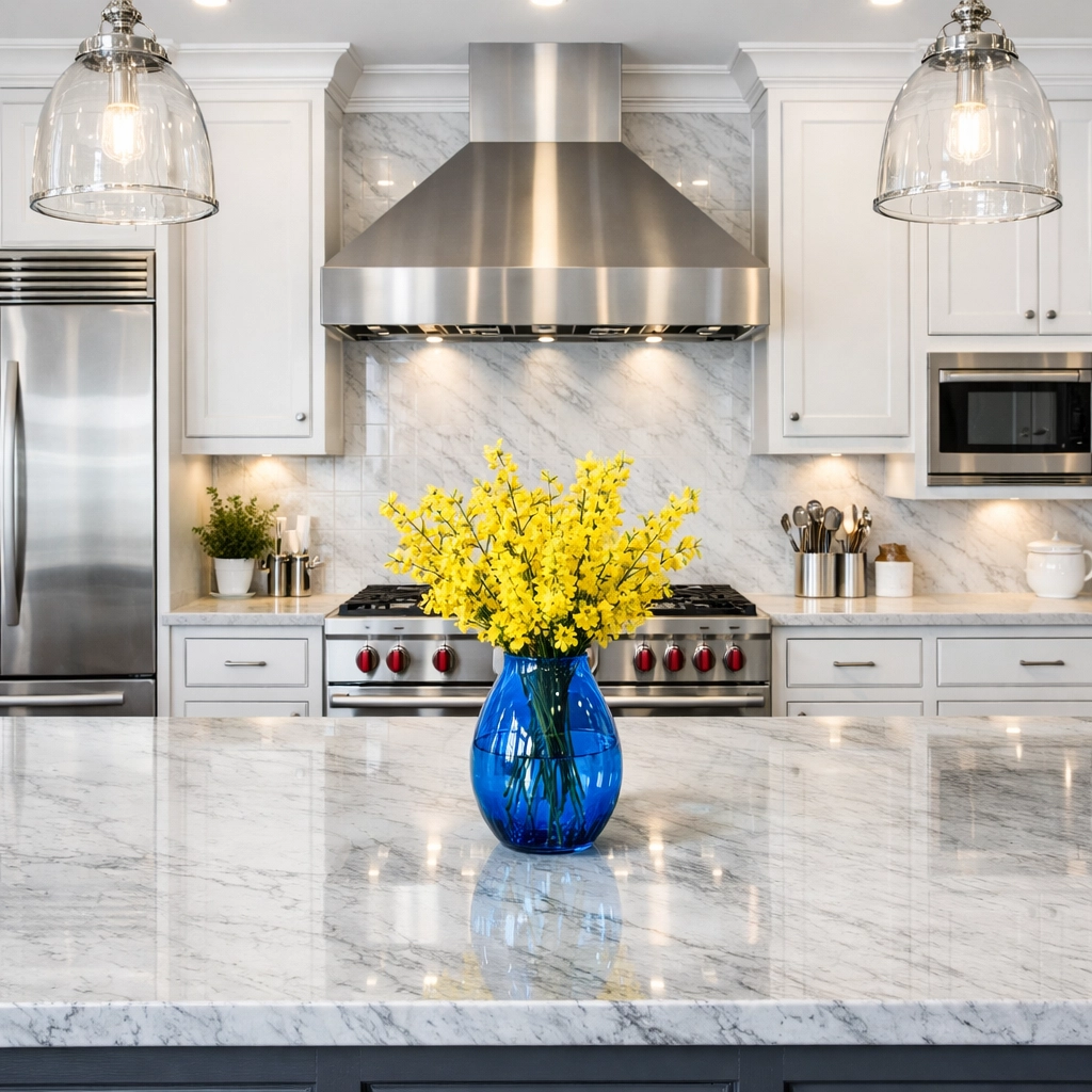 Immaculate Worcester kitchen with marble counters after a house cleaning Worcester MA visit.