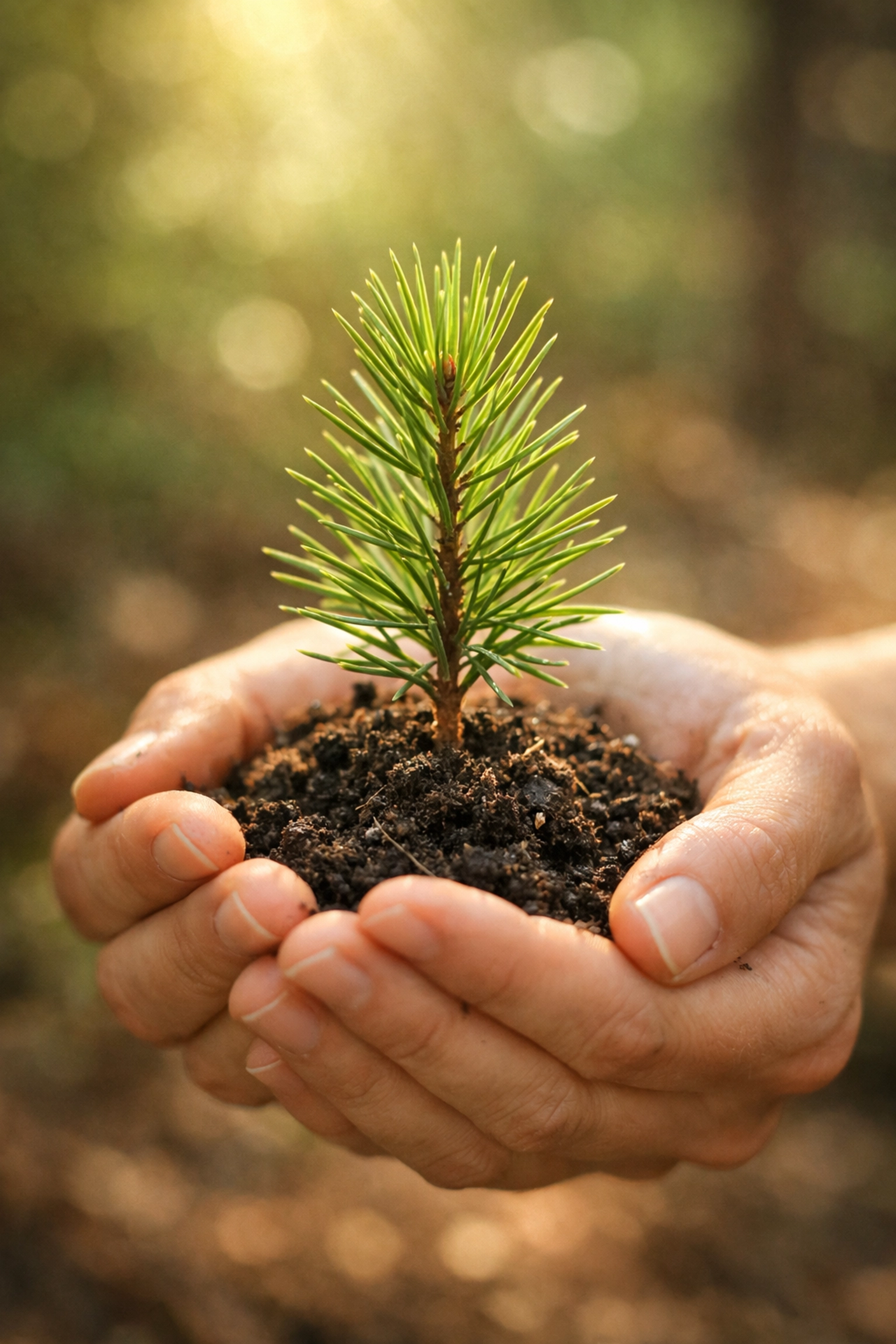 Leader holding pine sapling symbolizing hope, growth, and renewal in nature