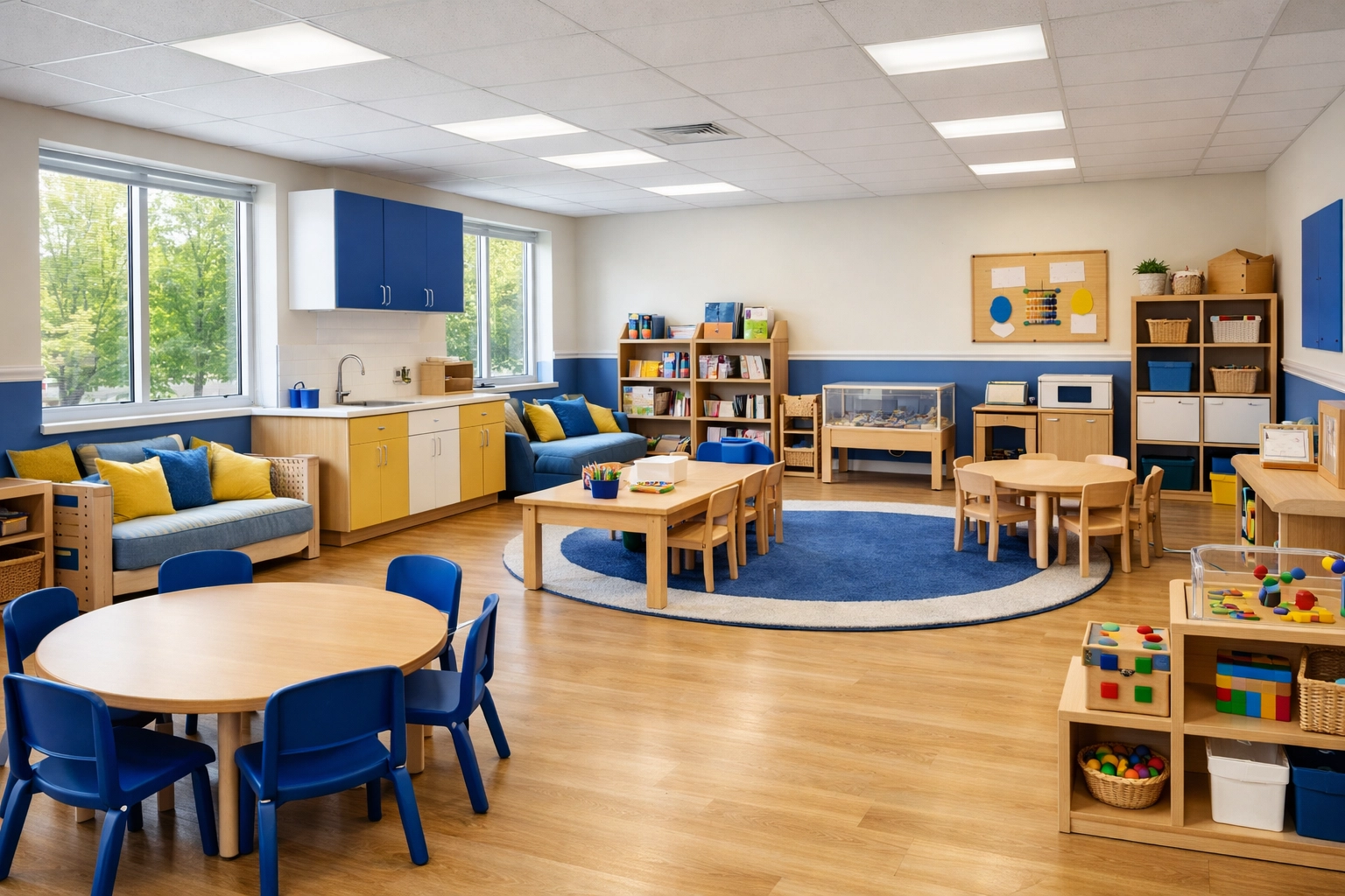 Clinical-grade professional daycare cleaning in a sanitized Worcester classroom with streak-free surfaces.