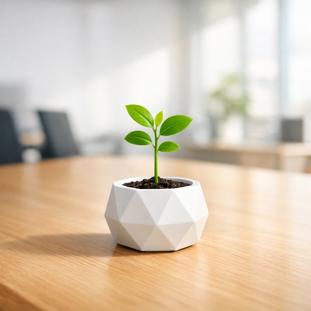 Green plant growing in a professional office representing thriving chiropractic practice growth.