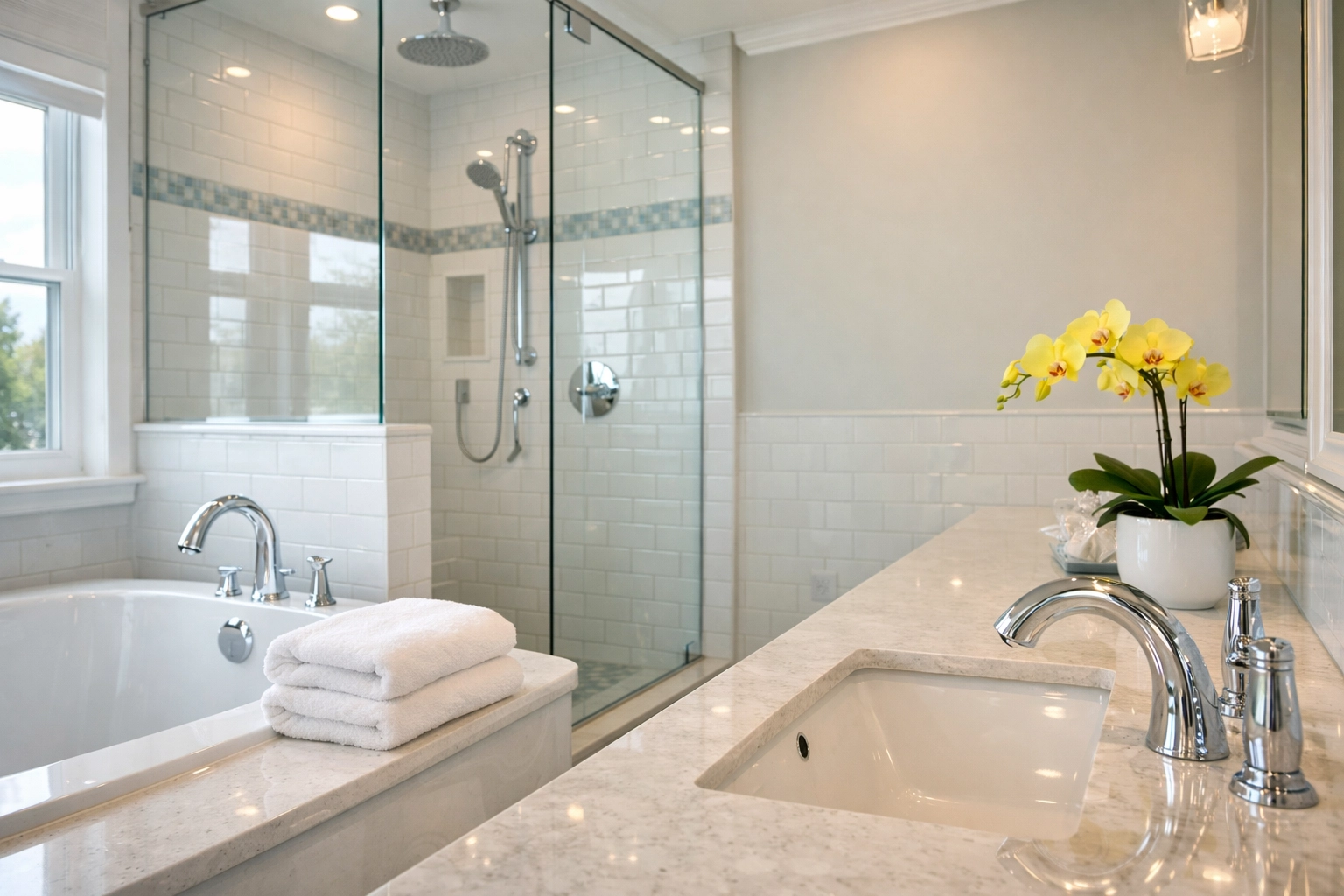 A sparkling modern bathroom in Boston polished by a professional move-in cleaning service in Massachusetts.