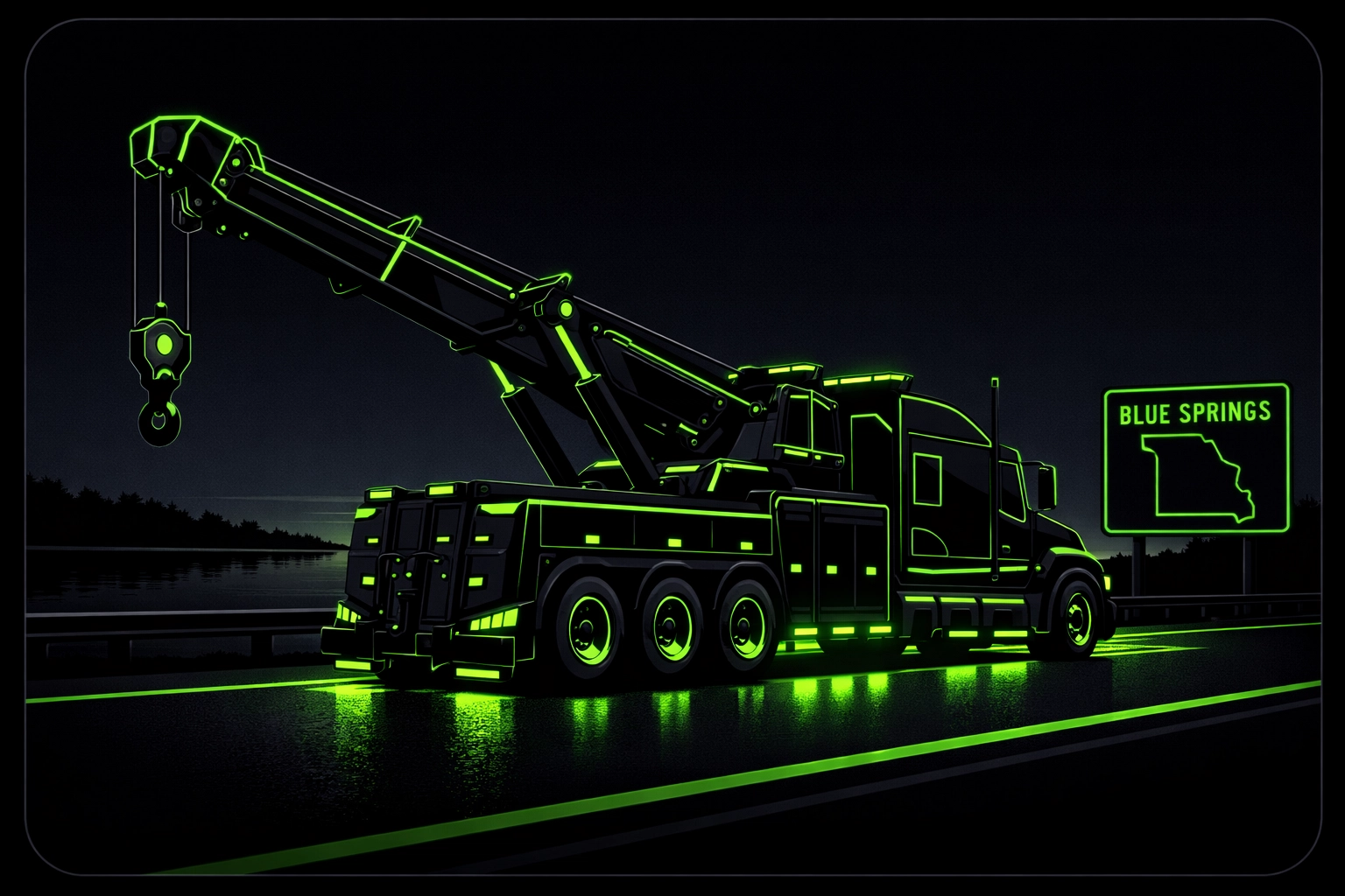 Heavy-duty recovery services and accident towing on I-70 near Blue Springs Missouri.