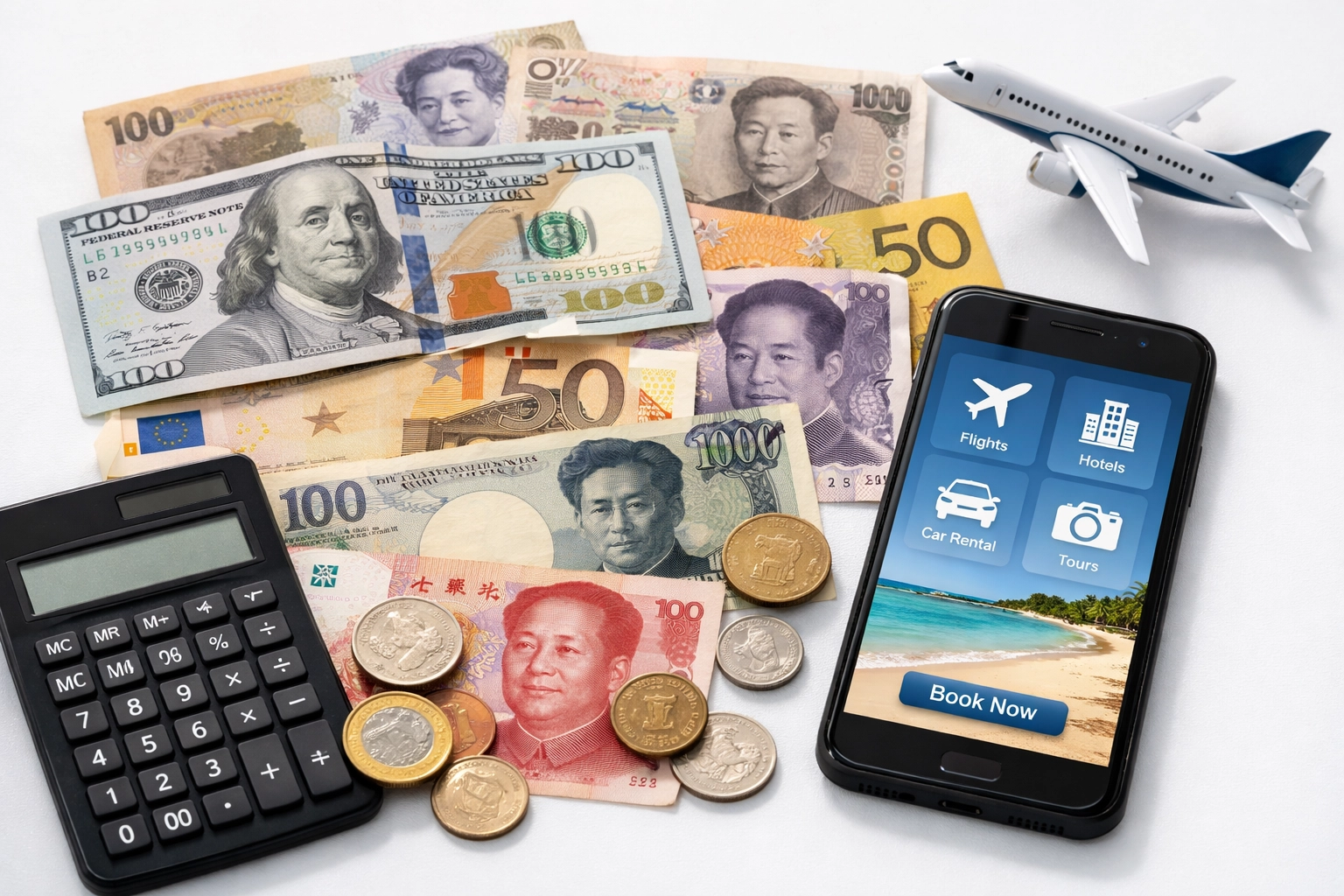 International currency and travel booking tools representing travel advisor income potential