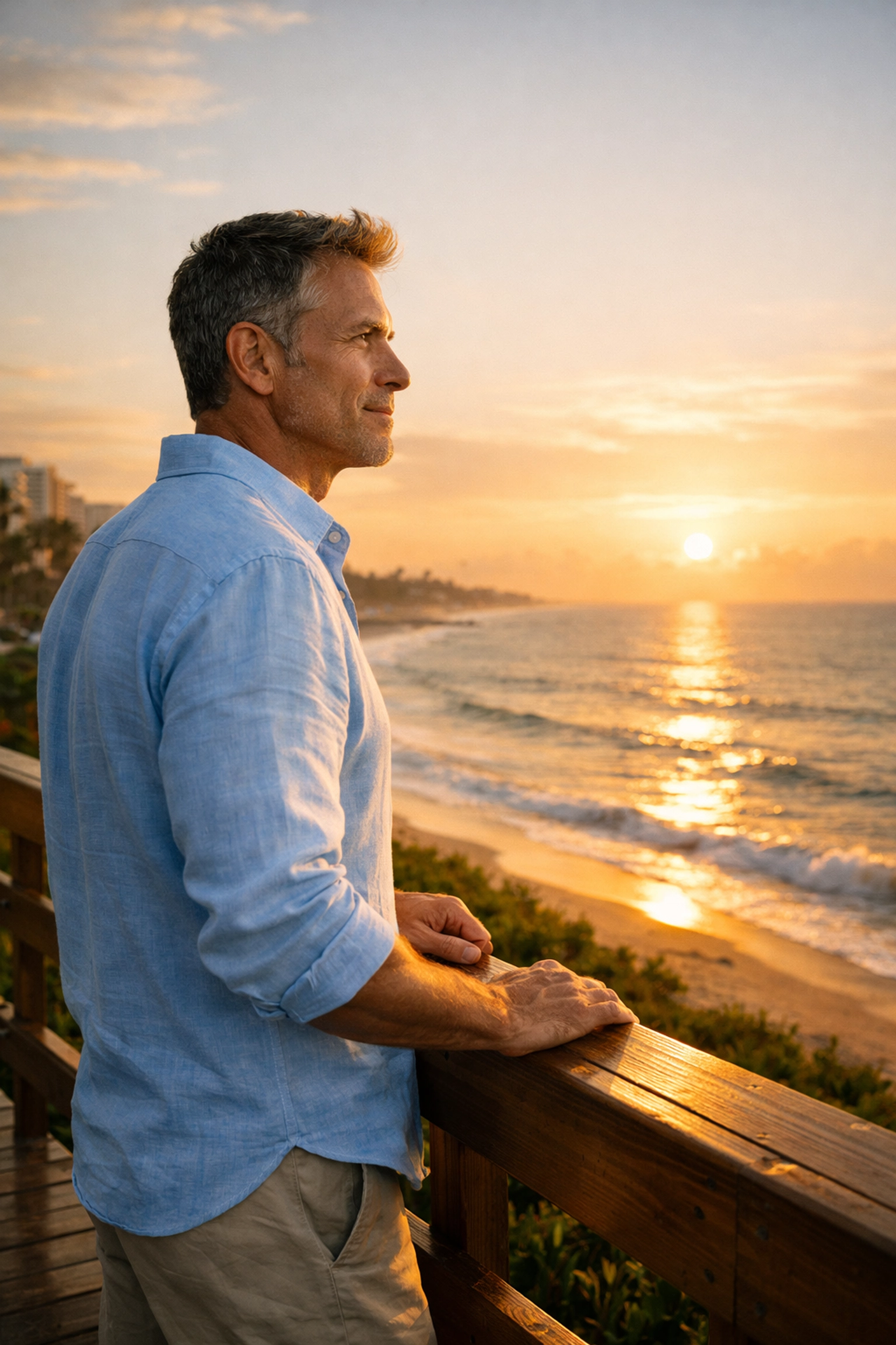 Confident man overlooking the Boca Raton coast, representing renewed vitality after modern ED treatment.